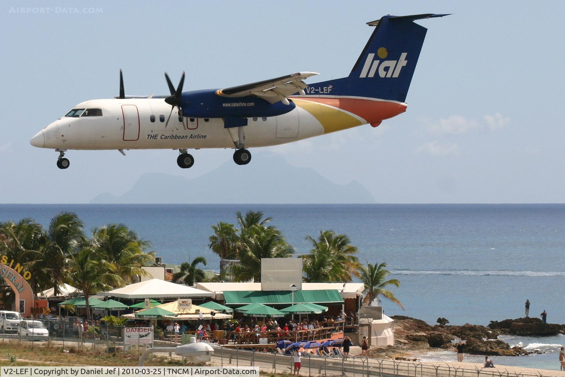 V2-LEF, 1989 De Havilland Canada DHC-8-103 Dash 8 C/N 144, Liat V2-LEf landing at TNCM