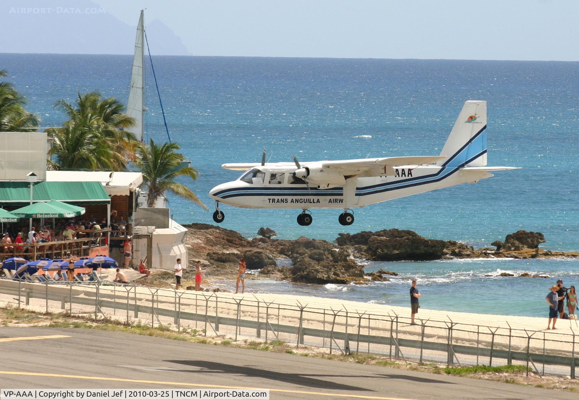 VP-AAA, 1974 Britten-Norman BN-2A-21 Islander C/N 382, VP-AAA landing at TNCM