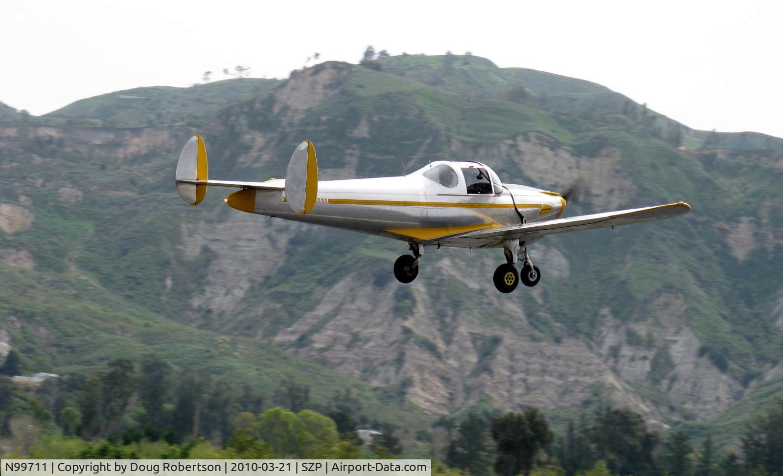 N99711, 1946 Erco 415D Ercoupe C/N 2334, 1946 ERCO ERCOUPE 415-D, Continental O-200 100 Hp upgrade, takeoff climb Rwy 22