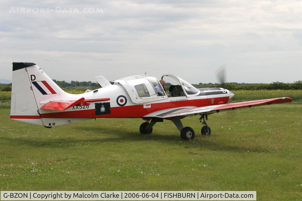G-BZON, 1973 Scottish Aviation Bulldog T.1 C/N BH120/214, Scottish Aviation Bulldog T1 at Fishburn Airfield in 2008. Ex RAF XX528 having served with Oxford UAS (University Air Squadron) at RAF Benson.