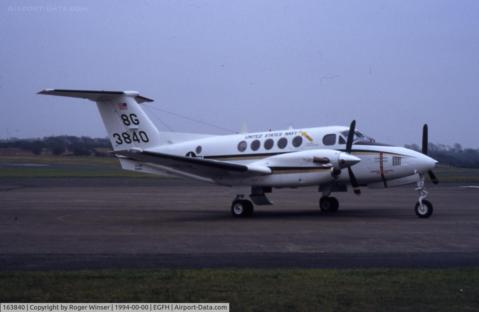 163840, 1987 Beech UC-12M Huron C/N BV-5, This US Navy UC-12M Huron coded 3840/8G from the NAF at RAF Mildenhall was a regular visitor to the airport in the late 1980's/early 1990's