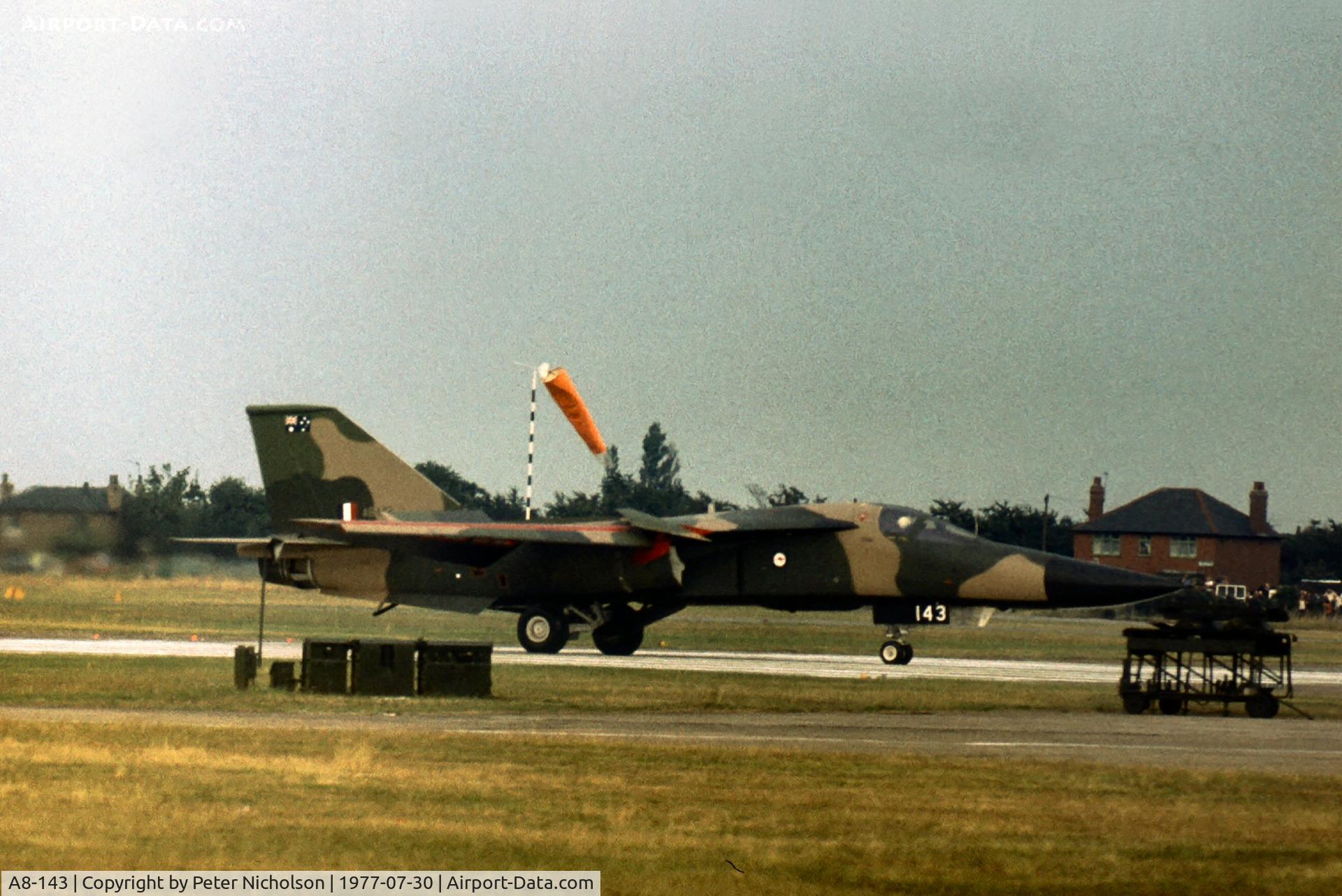 A8-143, 1973 General Dynamics F-111C Aardvark C/N D1-19, 6 Squadron Royal Australian Air Force F-111C displaying at the 1977 Royal Review at RAF Finningley.