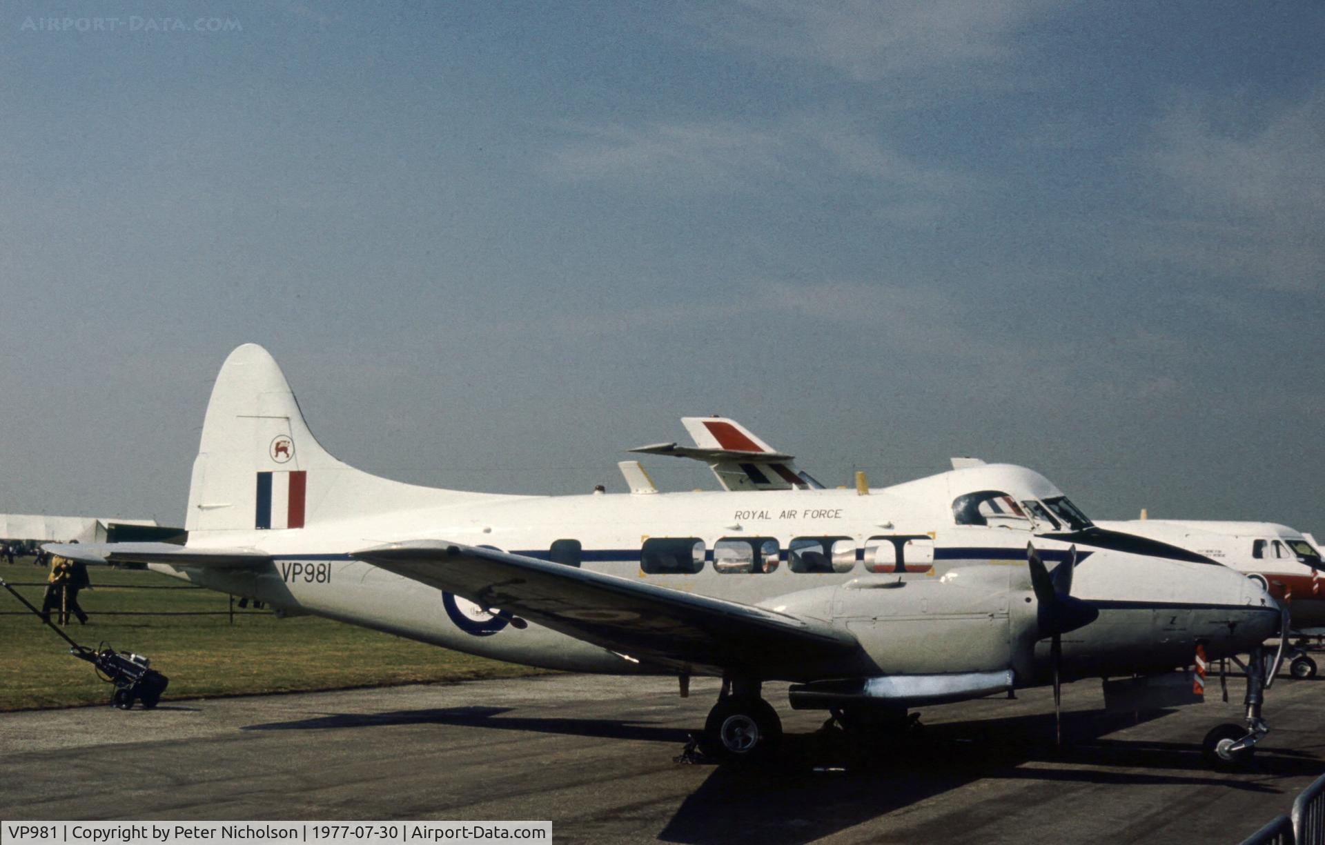 VP981, De Havilland DH-104 Devon C.2 C/N 04205, Devon C.2 of 207 Squadron on display at the 1977 Royal Review at RAF Finningley.