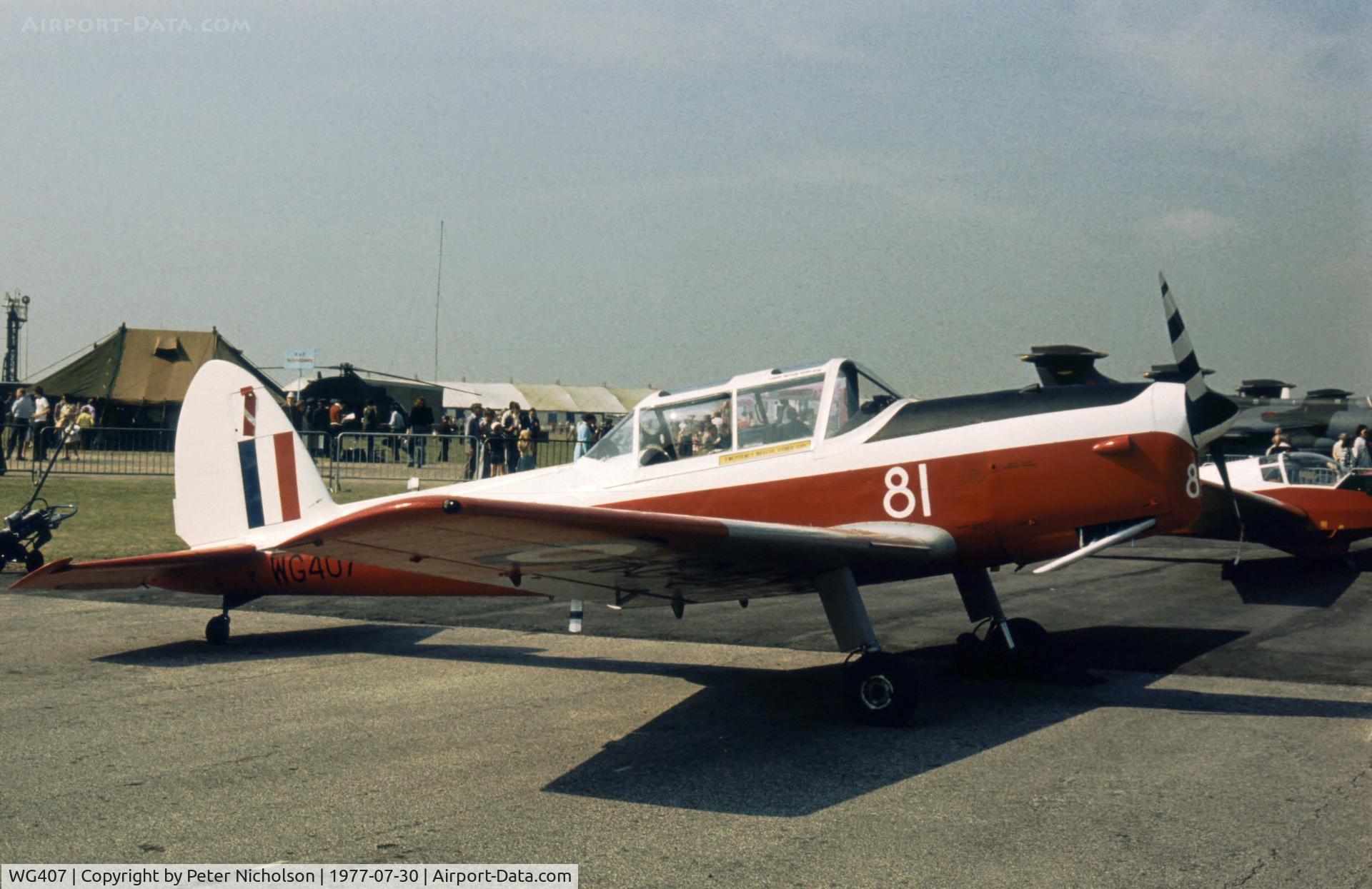 WG407, 1951 De Havilland DHC-1 Chipmunk T.10 C/N C1/0481, Chipmunk T.10 of 9 Air Experience Flight on display at the 1977 Royal Review at RAF Finningley.