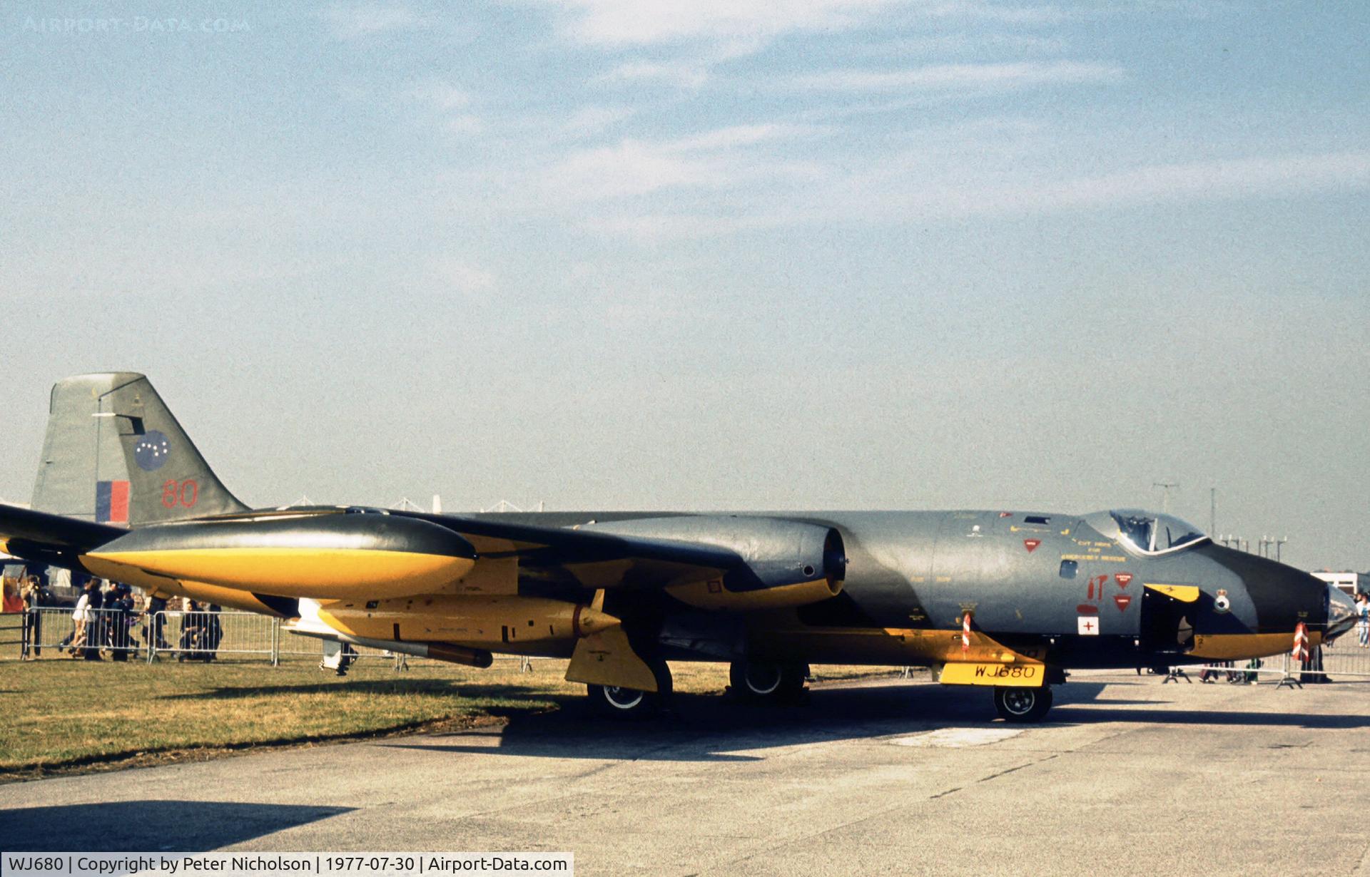 WJ680, 1955 English Electric Canberra TT.18 C/N EEP71324, Another view of the 7 Squadron Canberra TT.18 on display at the 1977 Royal Review at RAF Finningley.