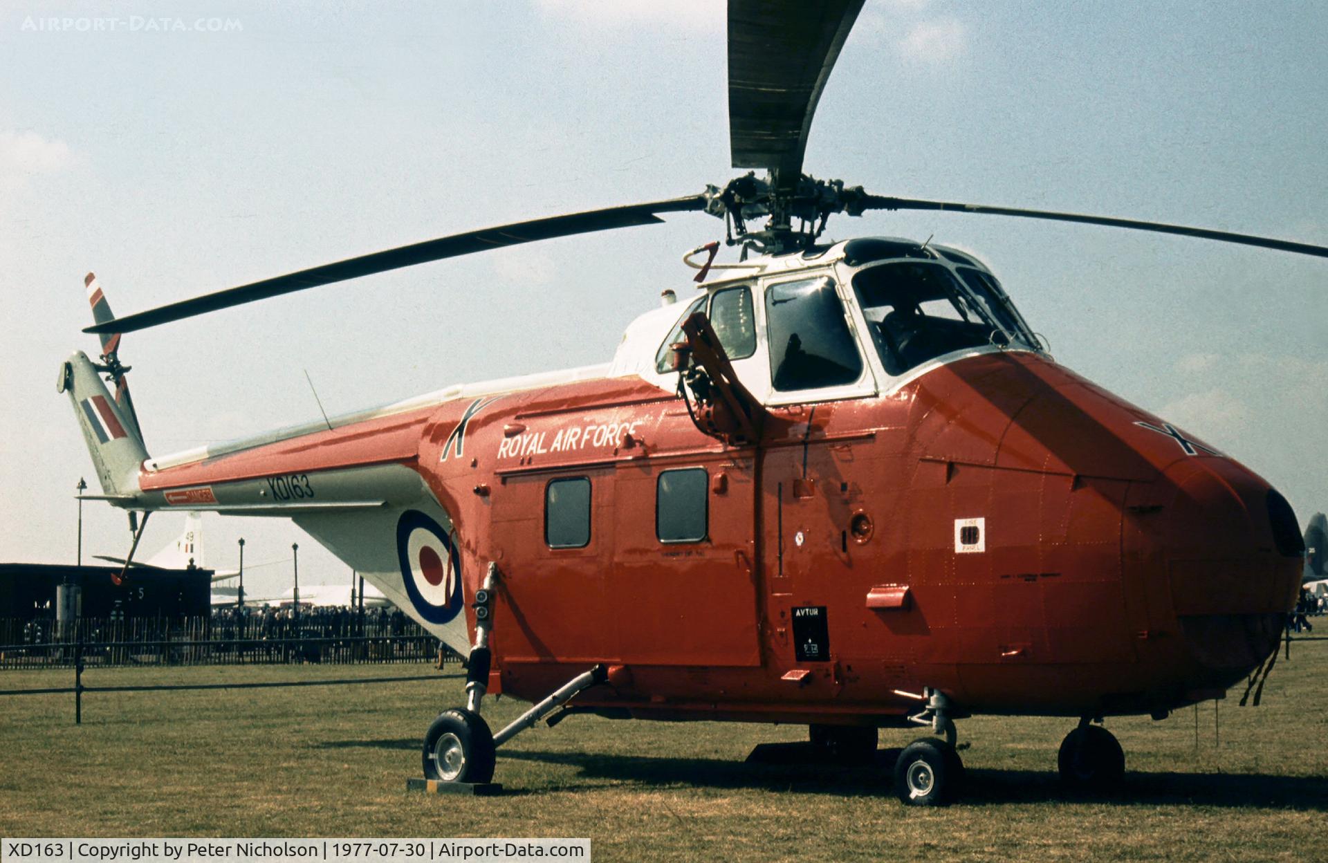 XD163, 1954 Westland Whirlwind HAR.10 C/N WA20, Whirlwind HAR.10 of 2(A) Flying Training School on display at the 1977 Royal Review at RAF Finningley.