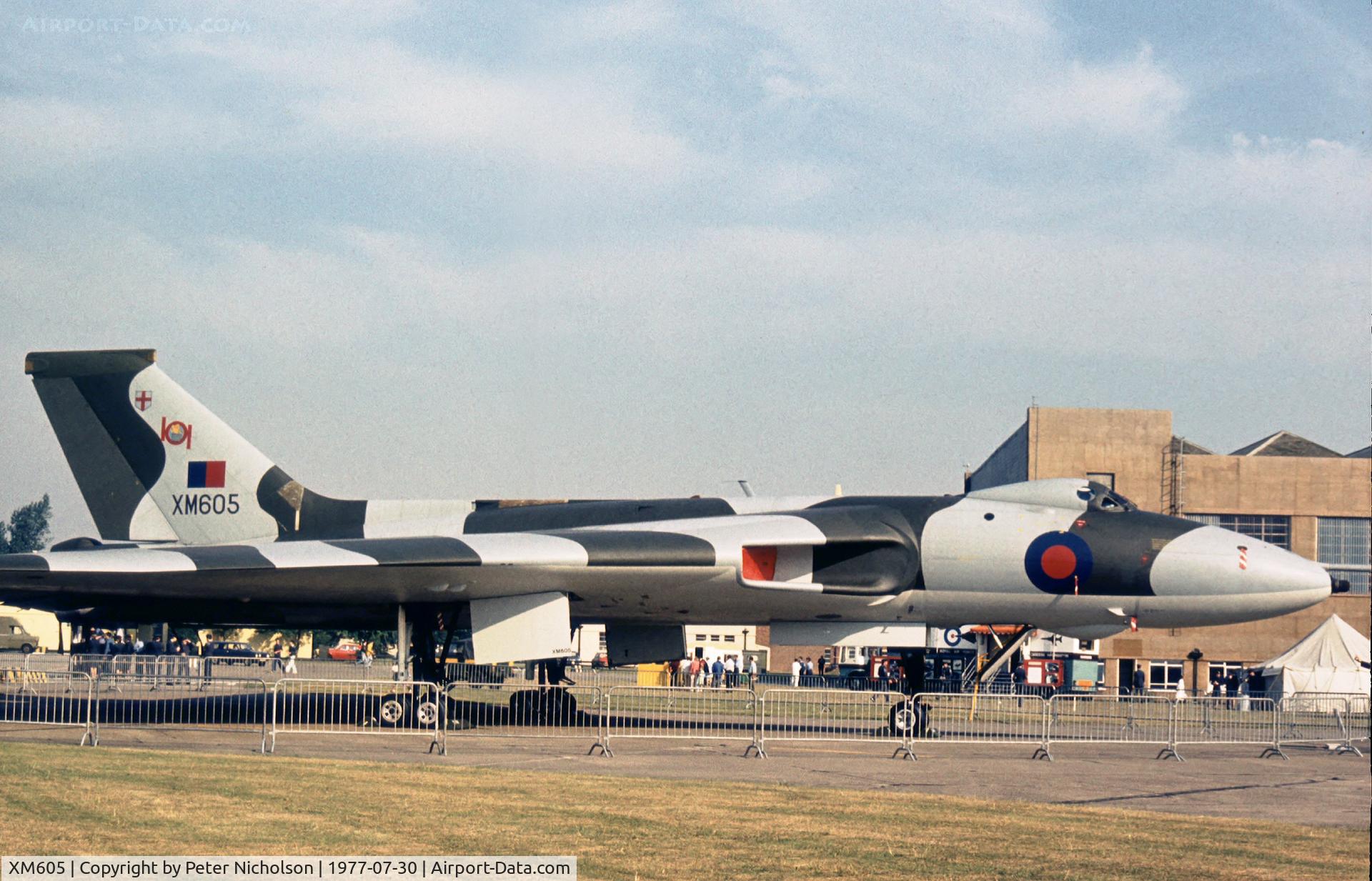 XM605, 1963 Avro Vulcan B.2 C/N Set 69, Vulcan B.2A of 101 Squadron on display at the 1977 Royal Review at RAF Finningley.