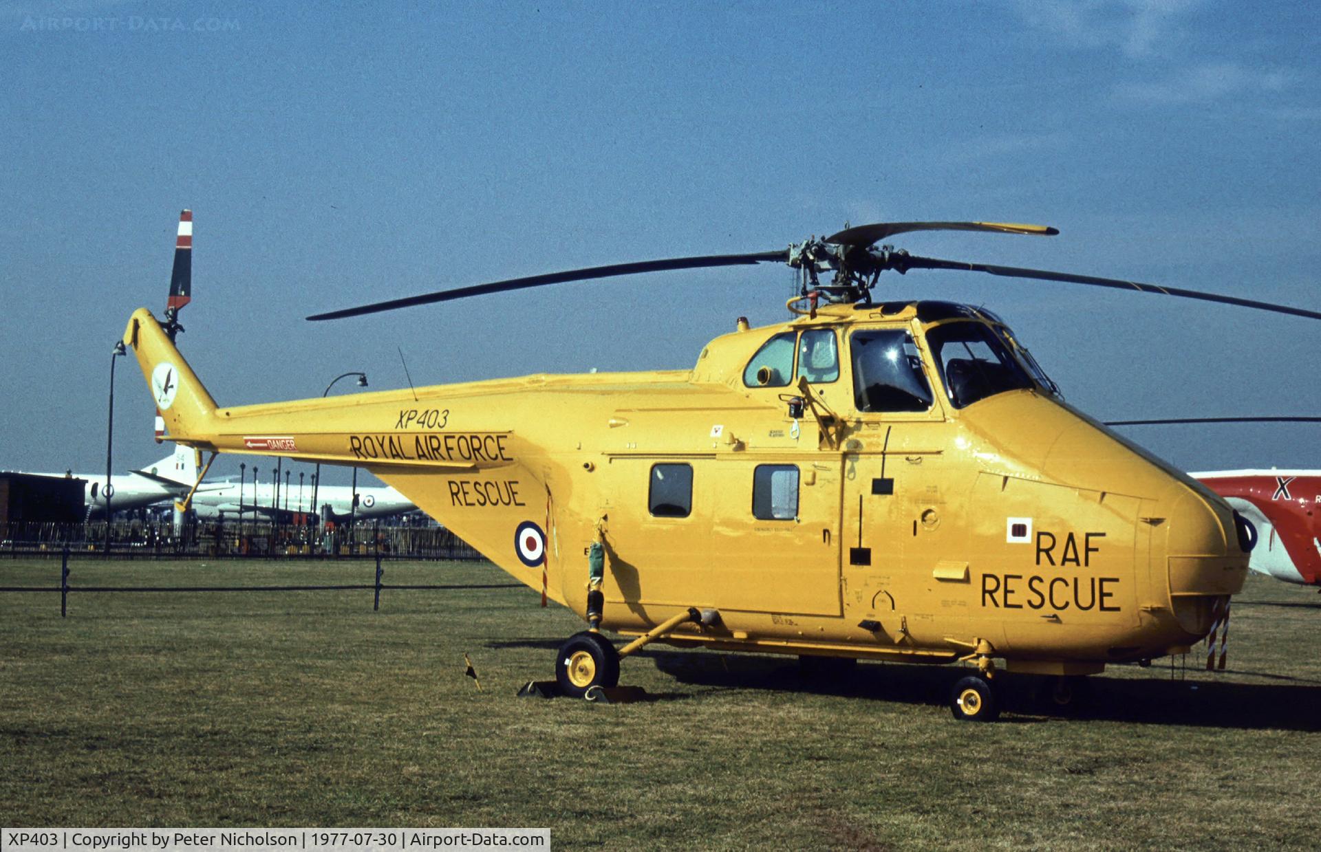 XP403, 1962 Westland Whirlwind HAR.10 C/N WA391, Whirlwind HAR.10 of 202 Squadron on display at the 1977 Royal Review at RAF Finningley.