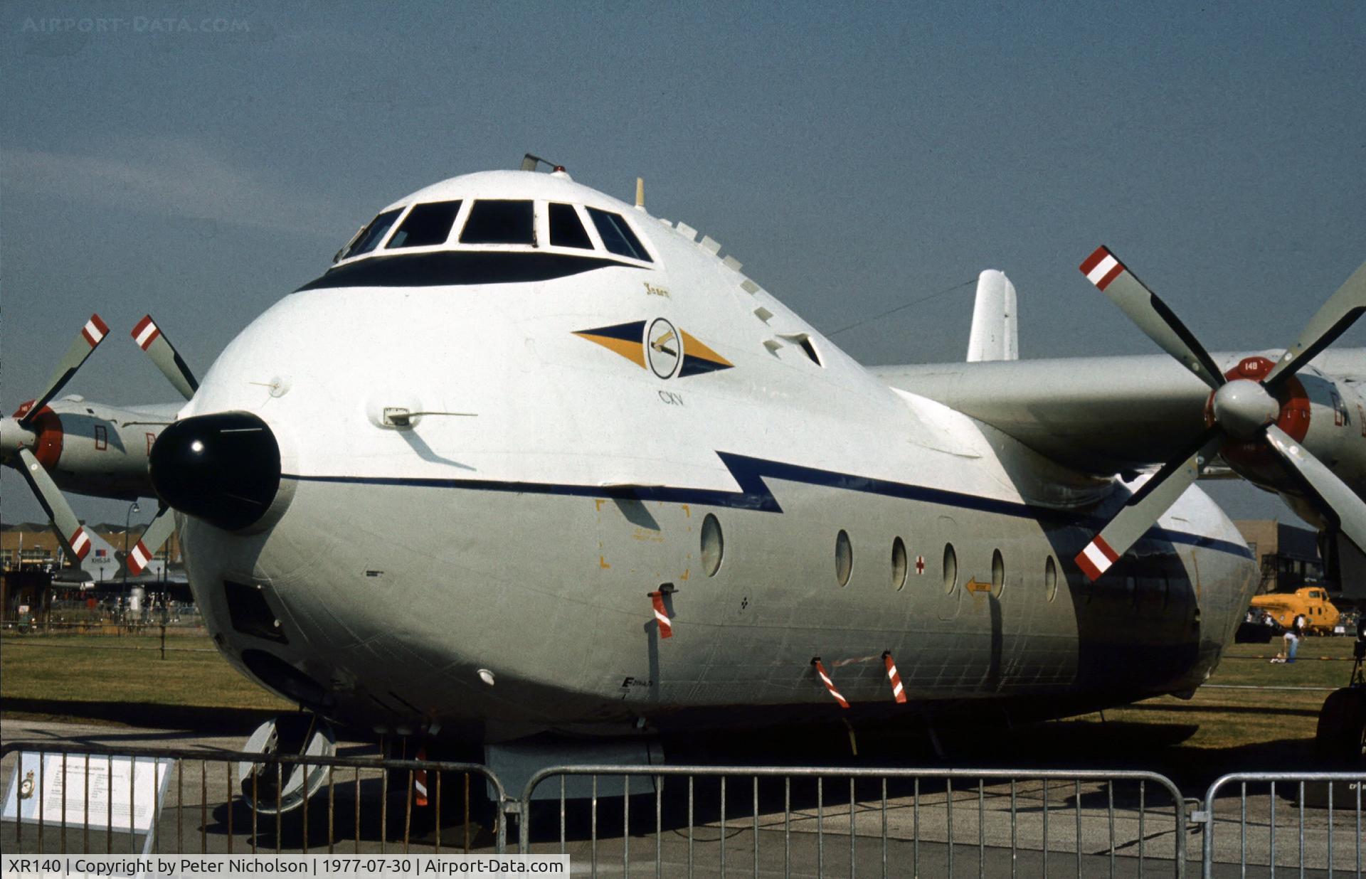 XR140, 1963 Armstrong Whitworth AW-660 Argosy E.1 C/N 6795, Argosy E.1 of 115 Squadron on display at the 1977 Royal Review at RAF Finningley.