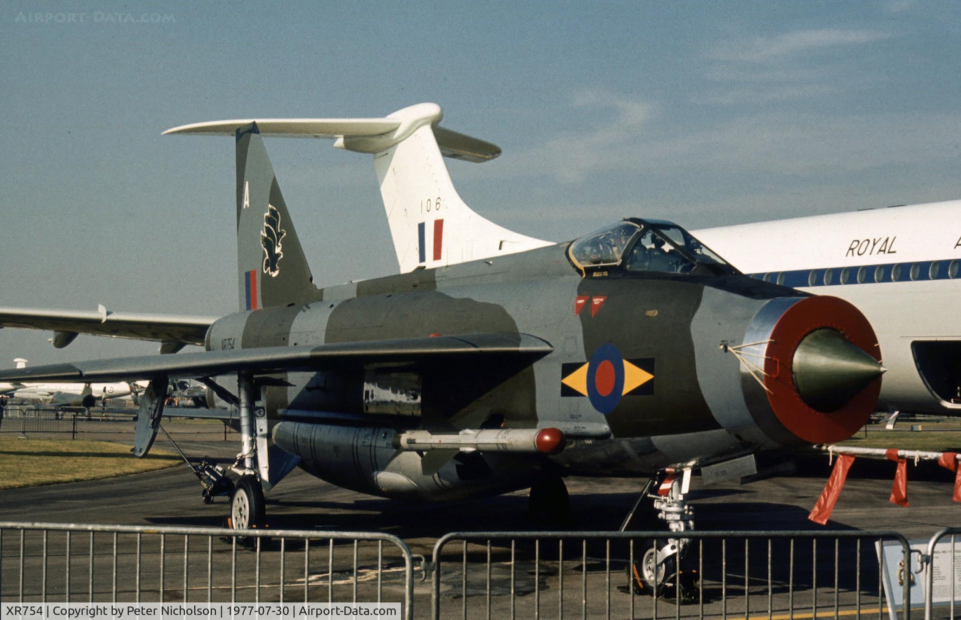 XR754, 1965 English Electric Lightning F.6 C/N 95219, Lightning F.6 of 11 Squadron on display at the 1977 Royal Review at RAF Finningley.