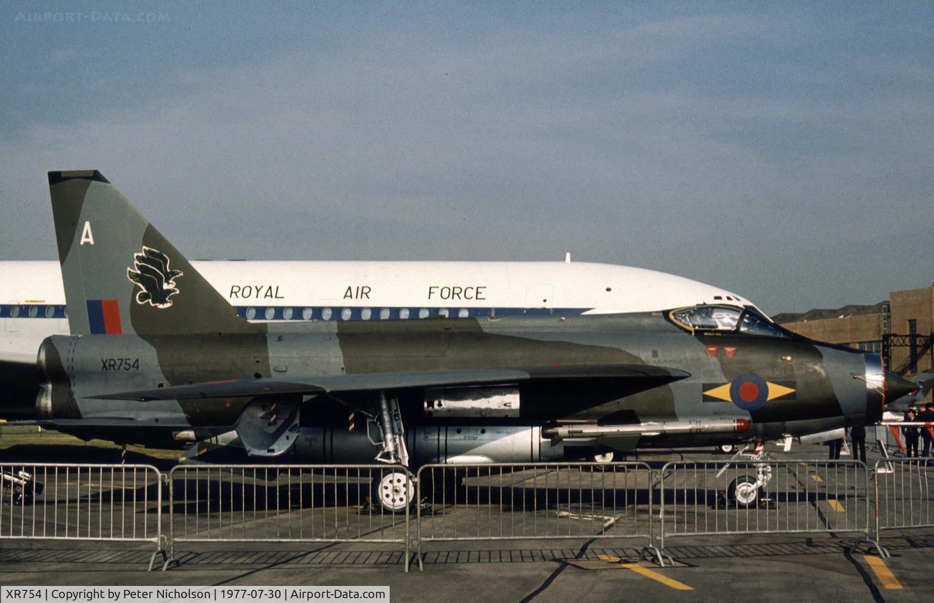 XR754, 1965 English Electric Lightning F.6 C/N 95219, Another view of the 11 Squadron Lightning F.6 on display at the 1977 Royal Review at RAF Finningley.