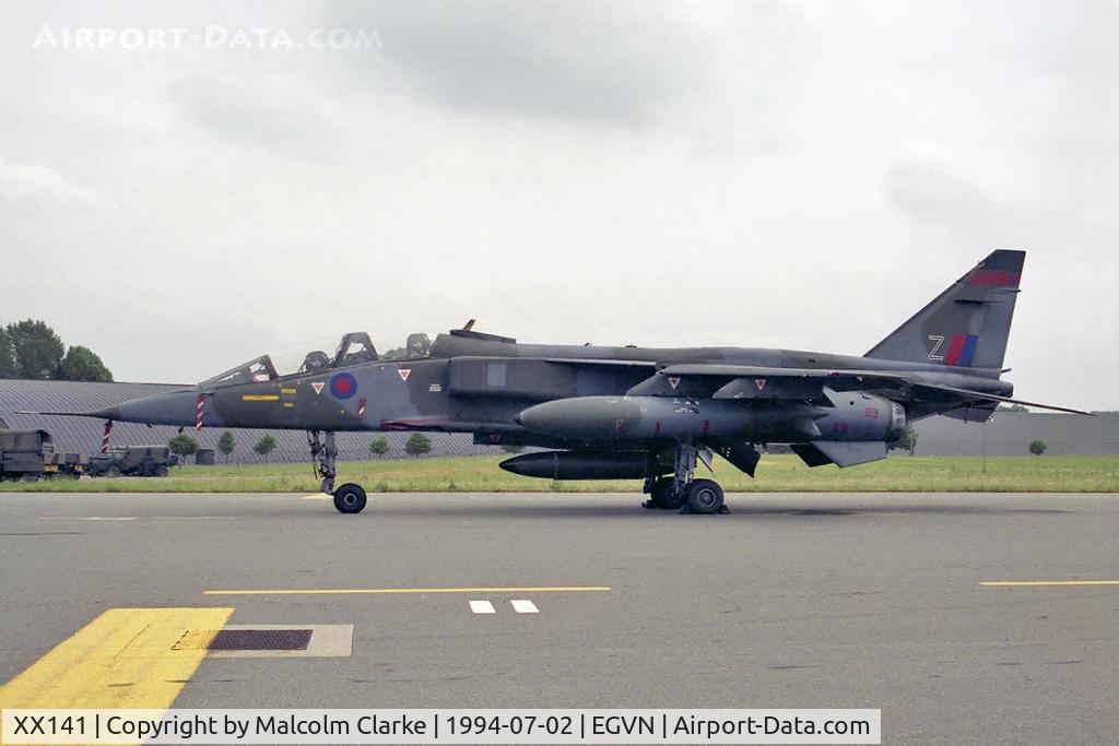 XX141, 1974 Sepecat Jaguar T.2A C/N B.6, Sepecat Jaguar T2A. Flown by RAF No 16(R) Sqn based at Lossiemouth and seen at RAF Brize Norton's Photocall 94.