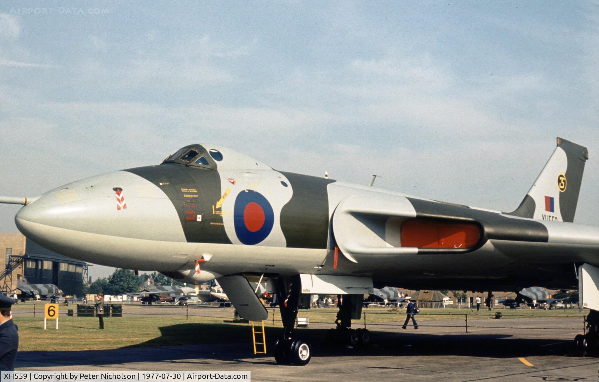 XH559, 1960 Avro Vulcan B.2A C/N Set 13, Vulcan B.2A of 35 Squadron on display at rhe 1977 Royal Review at RAF Finningley.