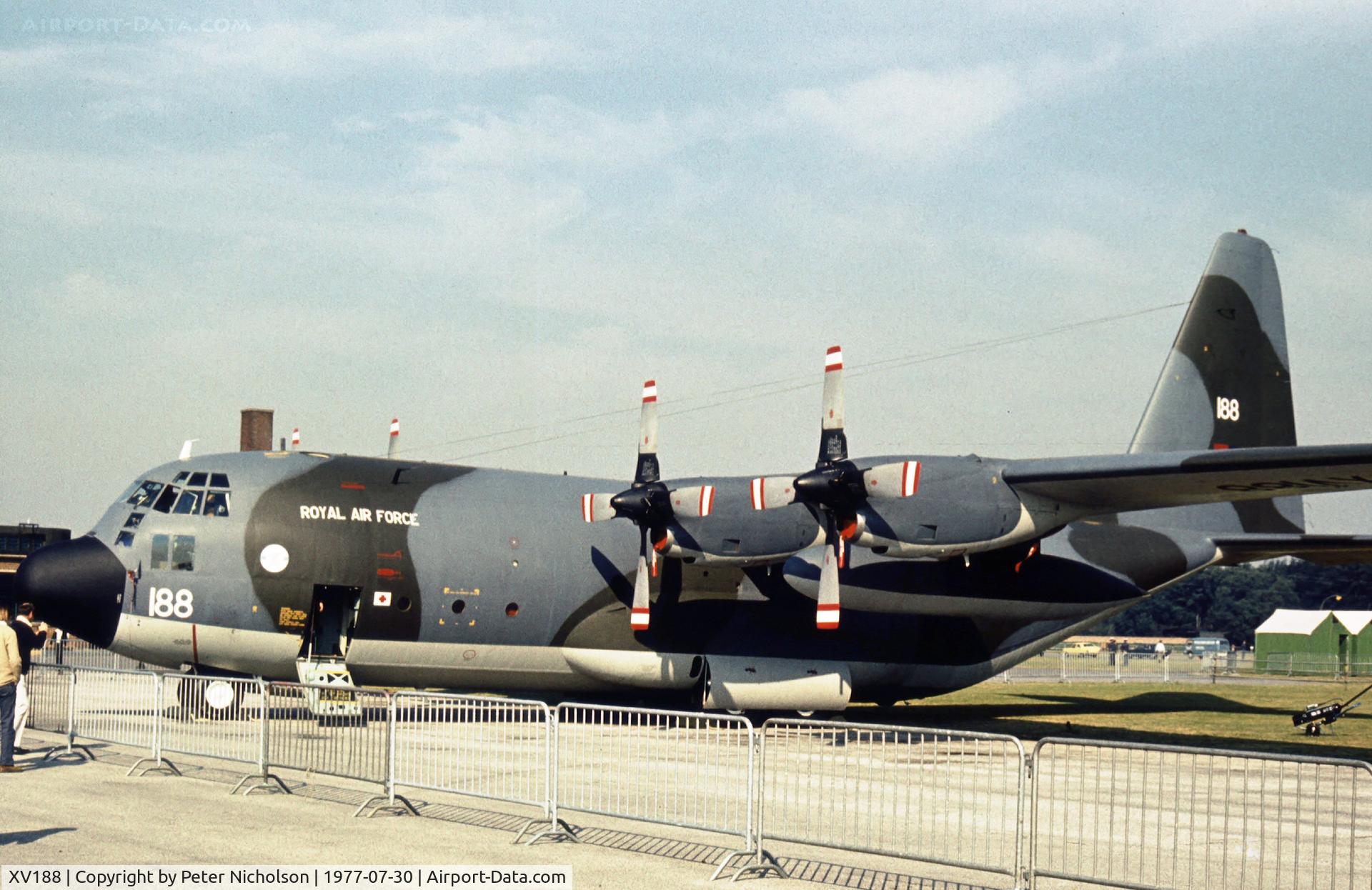 XV188, 1967 Lockheed C-130K Hercules C.1 C/N 382-4206, Hercules C.1 of the Lyneham Transport Wing on display at the 1977 Royal Review at RAF Finningley.