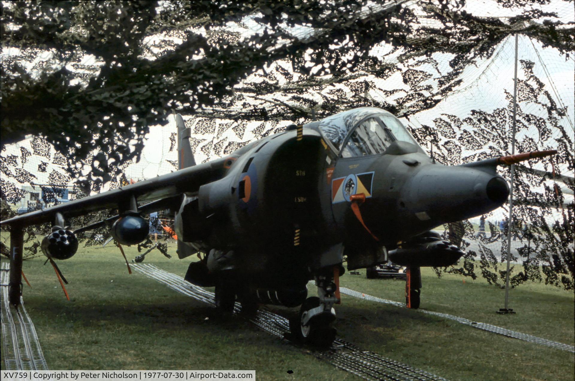 XV759, 1969 Hawker Siddeley Harrier GR.3 C/N 712022, Harrier GR.3 of 233 Operational Conversion Unit on display at the 1977 Royal Review at RAF Finningley.