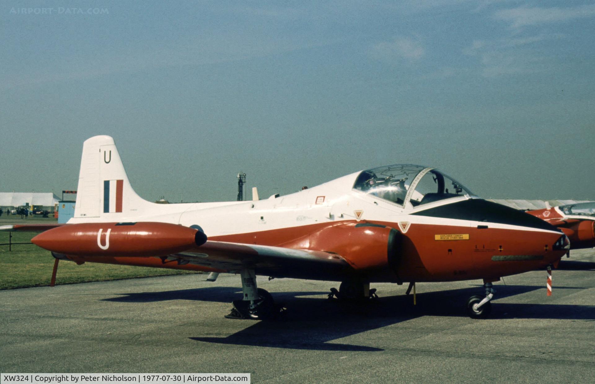 XW324, 1970 BAC 84 Jet Provost T.5 C/N EEP/JP/988, Jet Provost T.5B of 6 Flying Training School on display at the 1977 Royal Review at RAF Finningley.