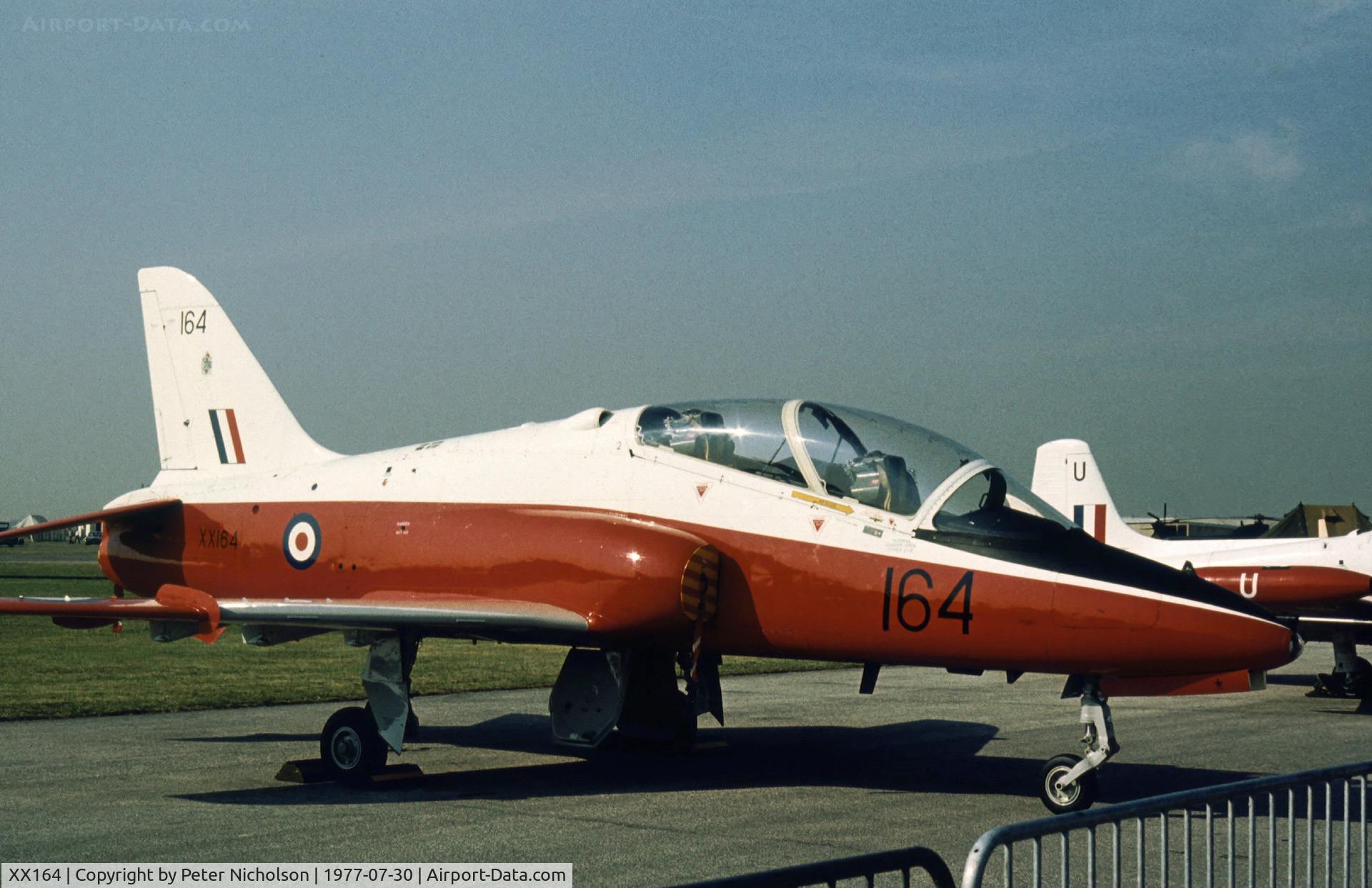 XX164, 1976 Hawker Siddeley Hawk T.1 C/N 011/312011, Hawk T.1 of the Central Flying School on display at the 1977 Royal Review at RAF Finningley.