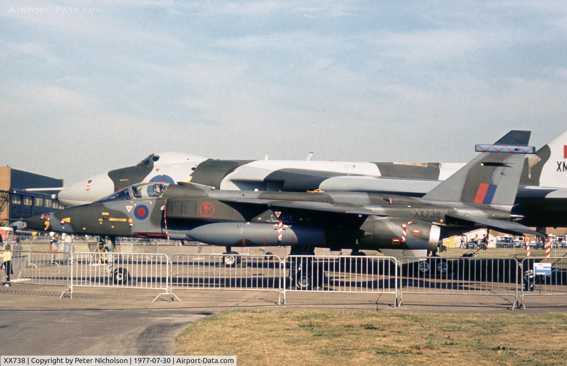 XX738, 1974 Sepecat Jaguar GR.1 C/N S.35, Jaguar GR.1 of 6 Squadron on display at the 1977 Royal Review at RAF Finningley.