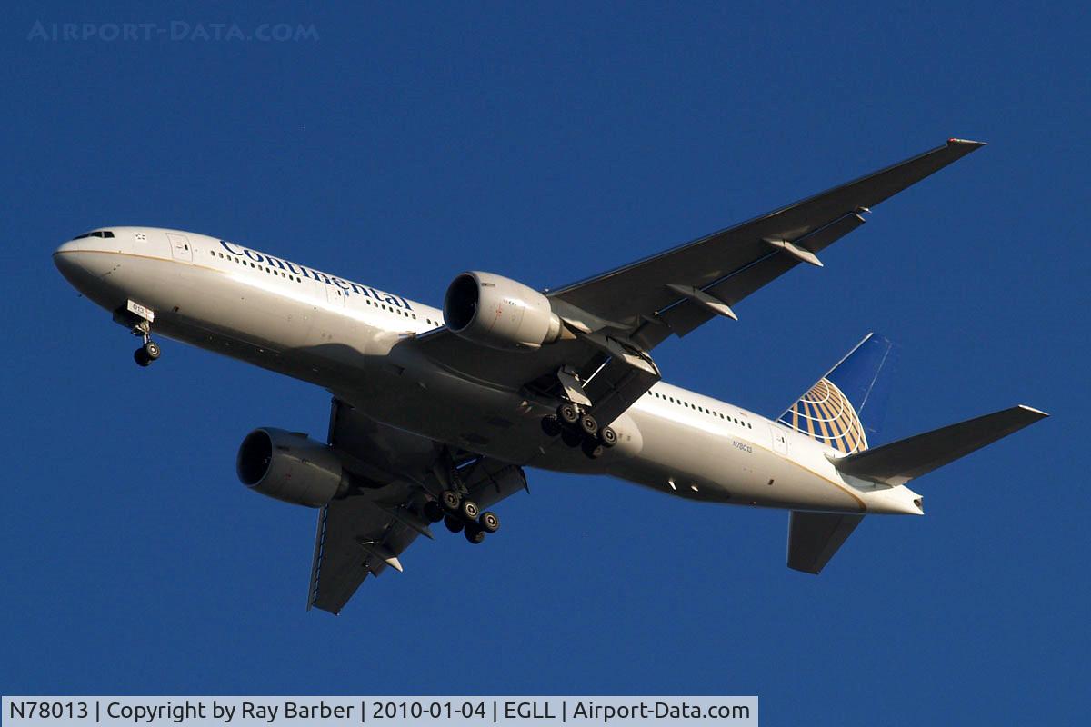 N78013, 1999 Boeing 777-224 C/N 29861, Boeing 777-224ER [29861] (Continental Airlines) Home~G 04/01/2010. On approach 27R 3 miles out.