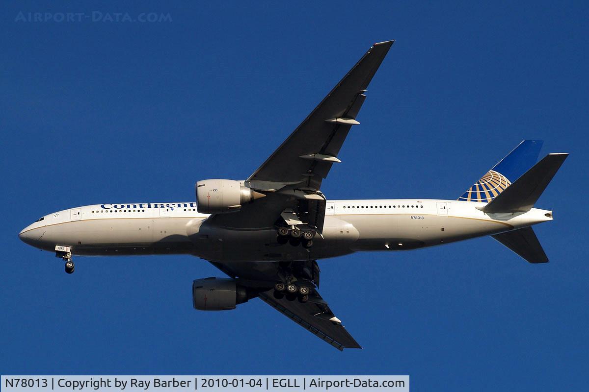 N78013, 1999 Boeing 777-224 C/N 29861, Boeing 777-224ER [29861] (Continental Airlines) Home~G 04/01/2010. On approach 27R 3 miles out.