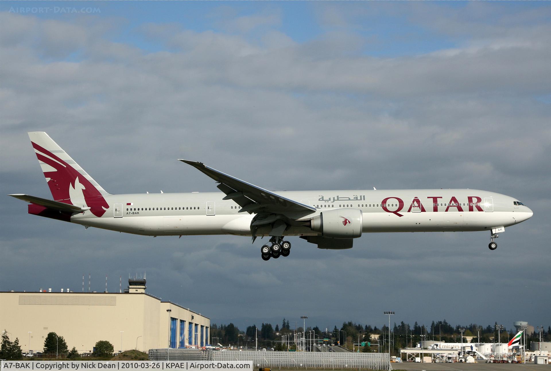 A7-BAK, 2010 Boeing 777-3DZ/ER C/N 36097, KPAE Boeing 881 returning from a test flight KPAE-KMWH-KPAE