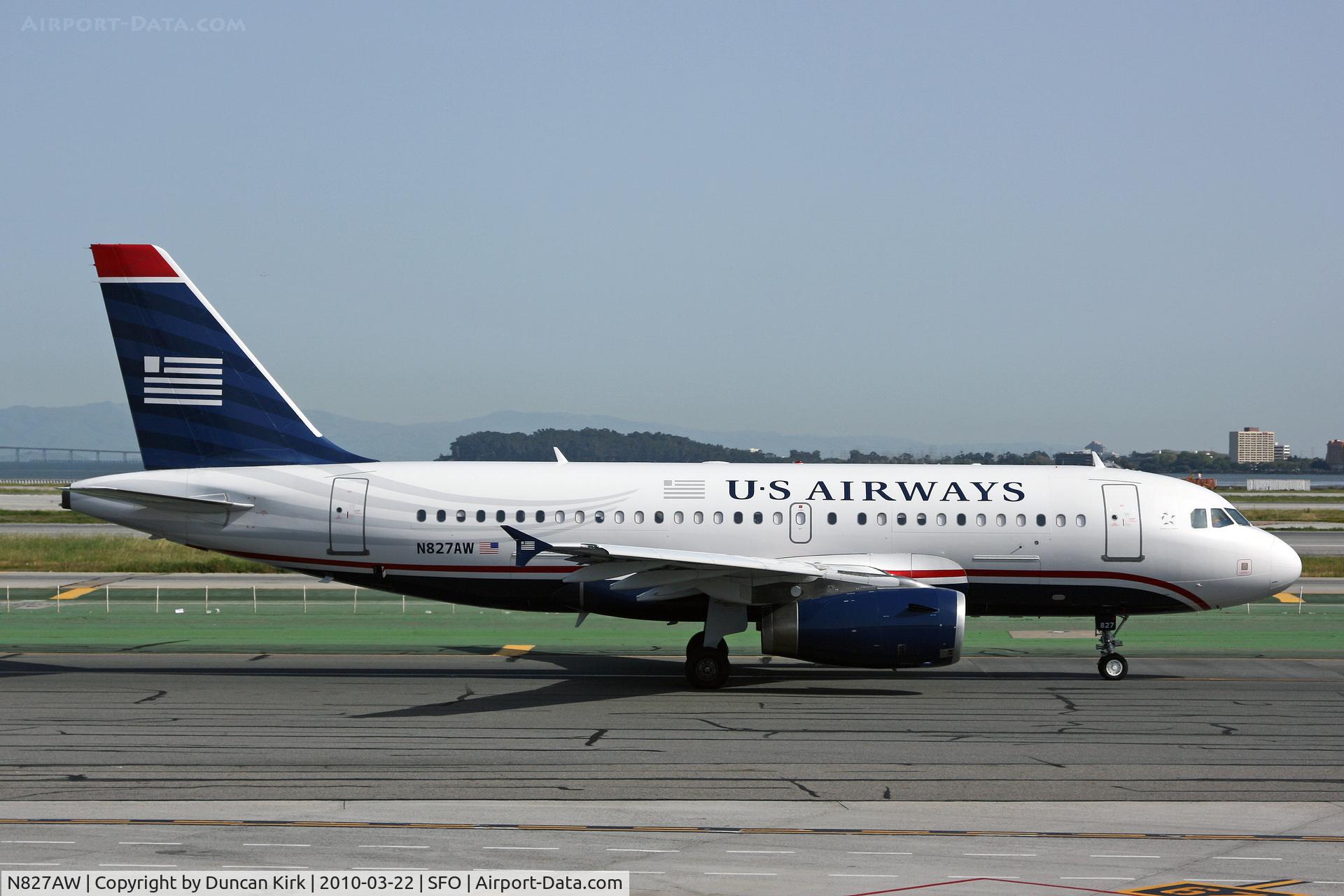 N827AW, 2001 Airbus A319-132 C/N 1547, The flight attendants are still not intergrated with US Airways