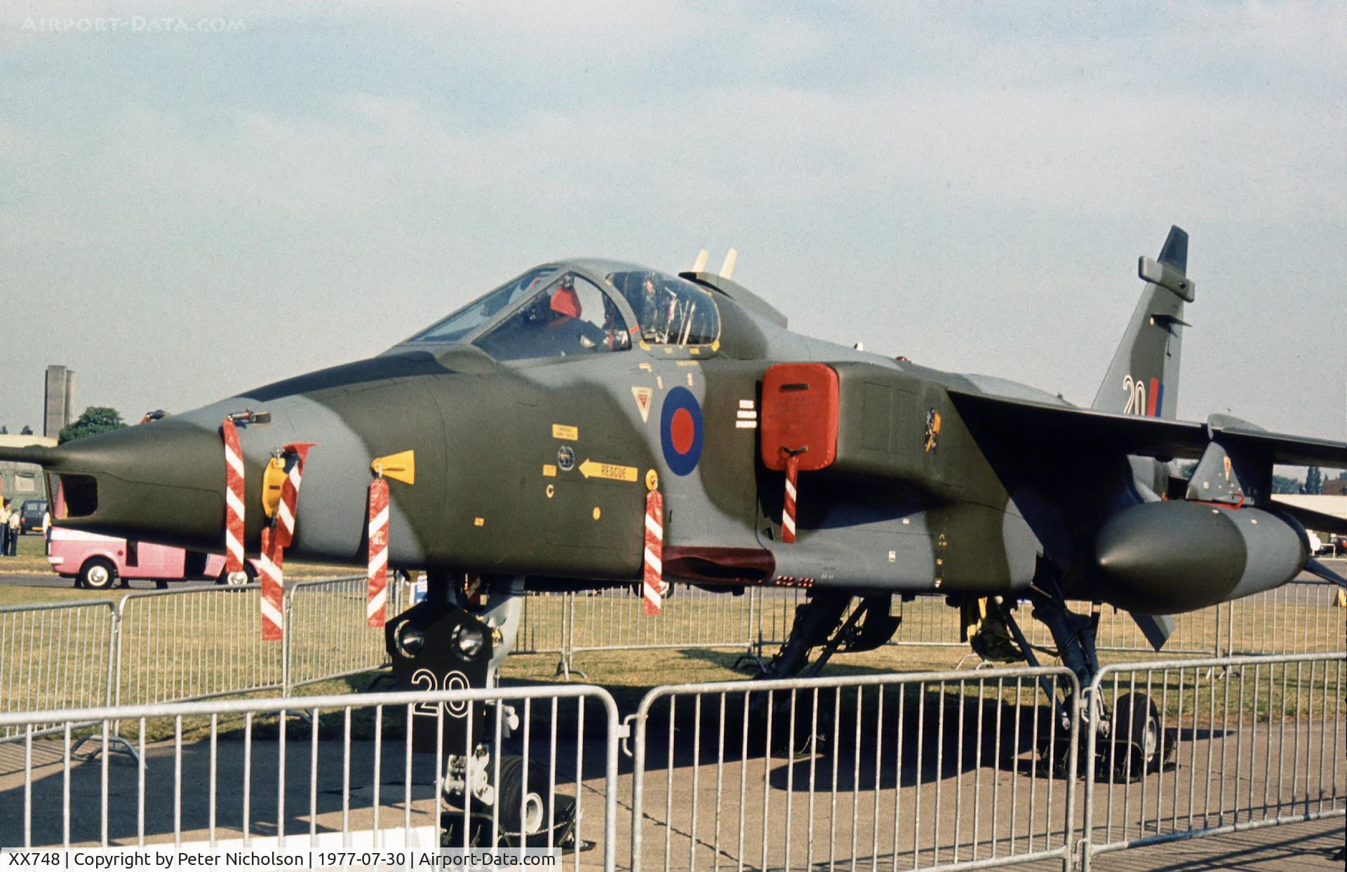 XX748, 1974 Sepecat Jaguar GR.1 C/N S.45, Jaguar GR.1 of 226 Operational Conversion Unit on display at the 1977 Royal Review at RAF Finningley.