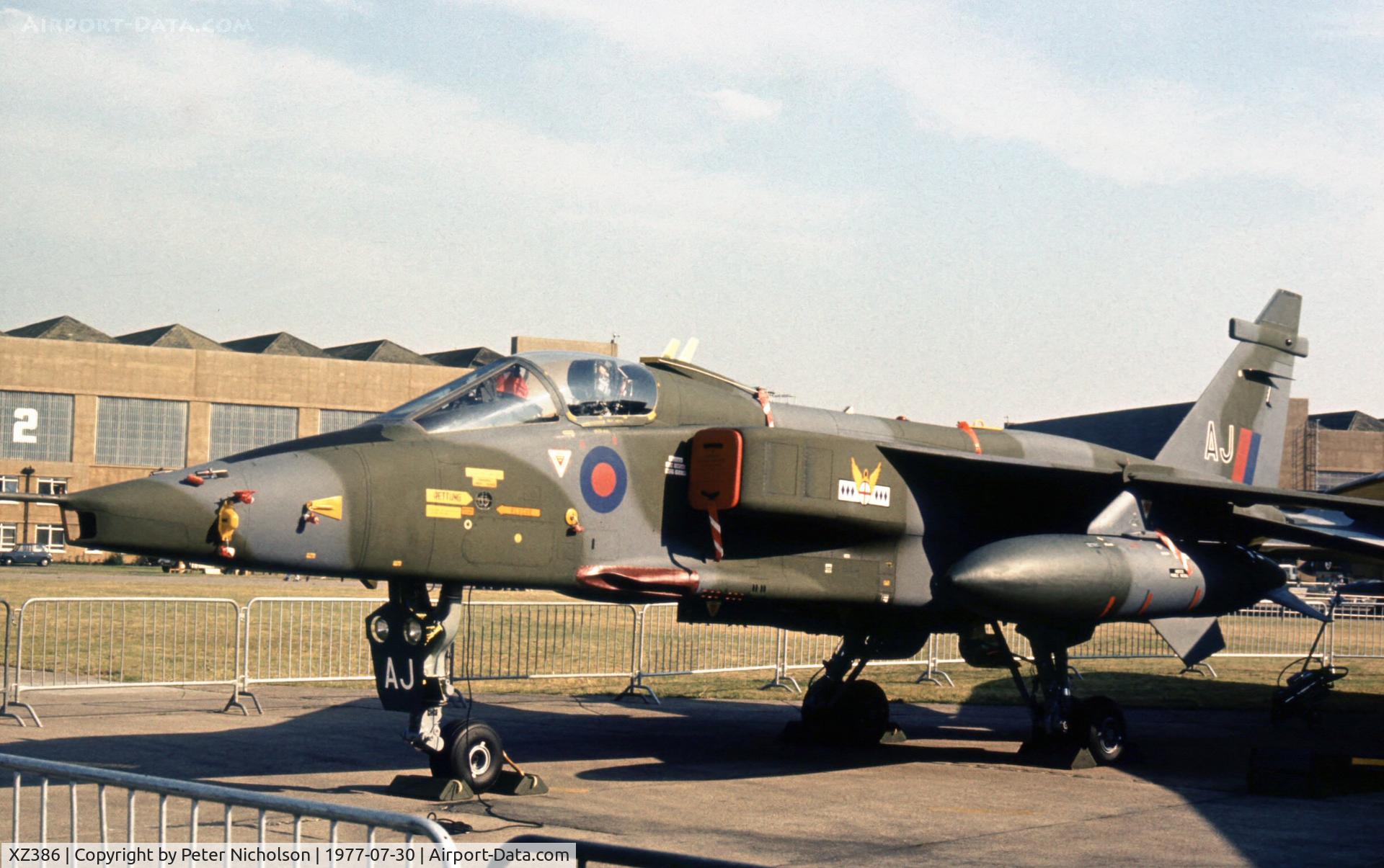 XZ386, 1977 Sepecat Jaguar GR.1 C/N S.151, Jaguar GR.1 of 14 Squadron on display at the 1977 Royal Review at RAF Finningley.