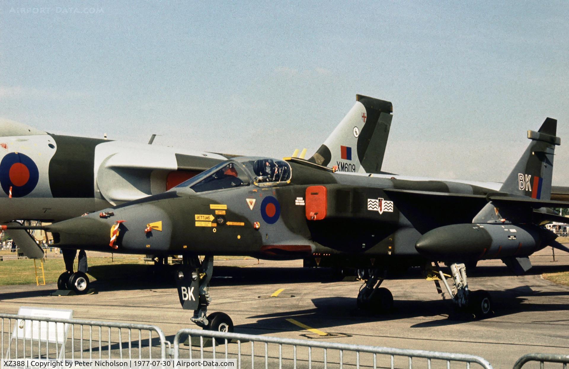 XZ388, 1977 Sepecat Jaguar GR.1 C/N S.153, Jaguar GR.1 of 17 Squadron on display at the 1977 Royal Review at RAF Finningley.