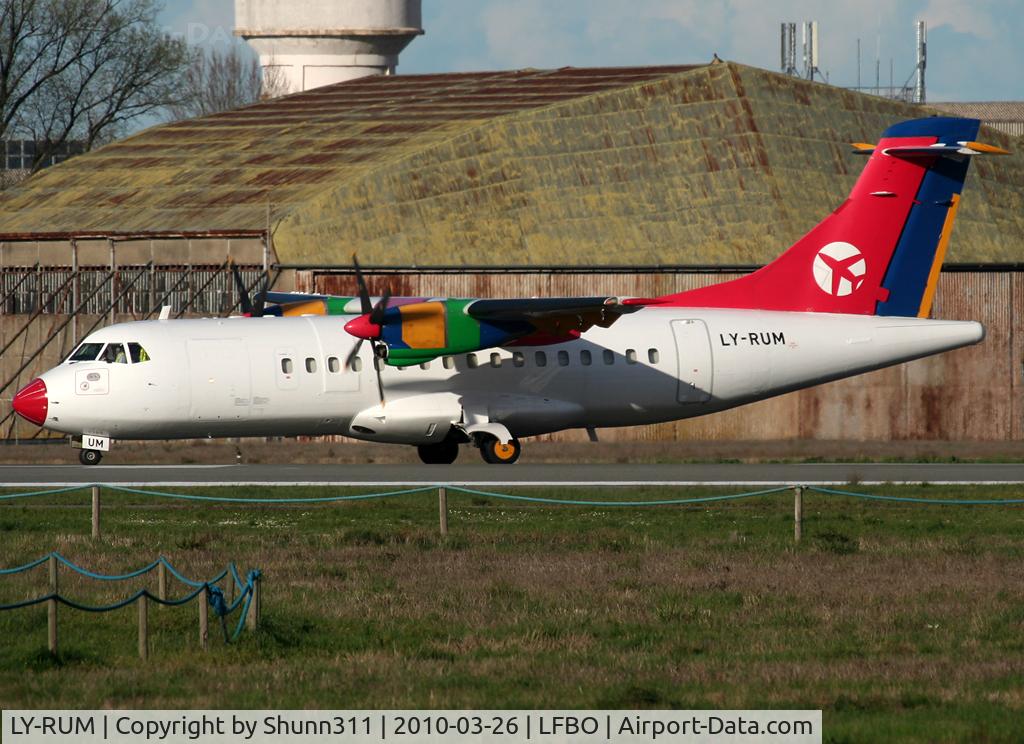 LY-RUM, 1986 ATR 42-300 C/N 010, Lining up rwy 32R for departure...