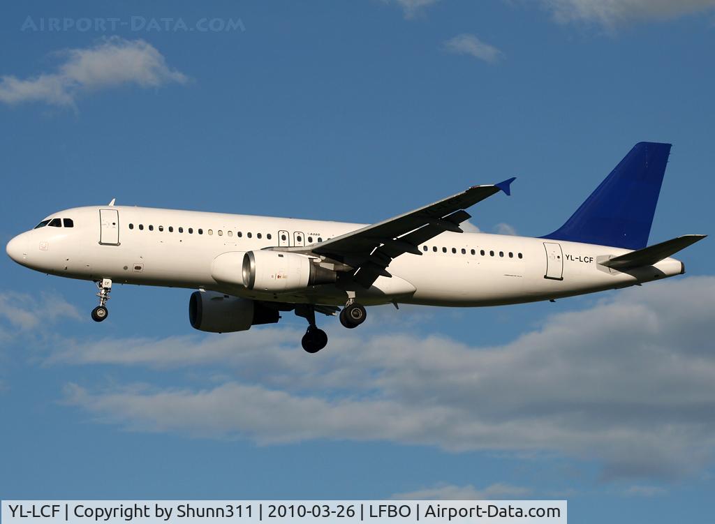 YL-LCF, 1993 Airbus A320-212 C/N 446, Landing rwy 32L for Air Mediterranee...