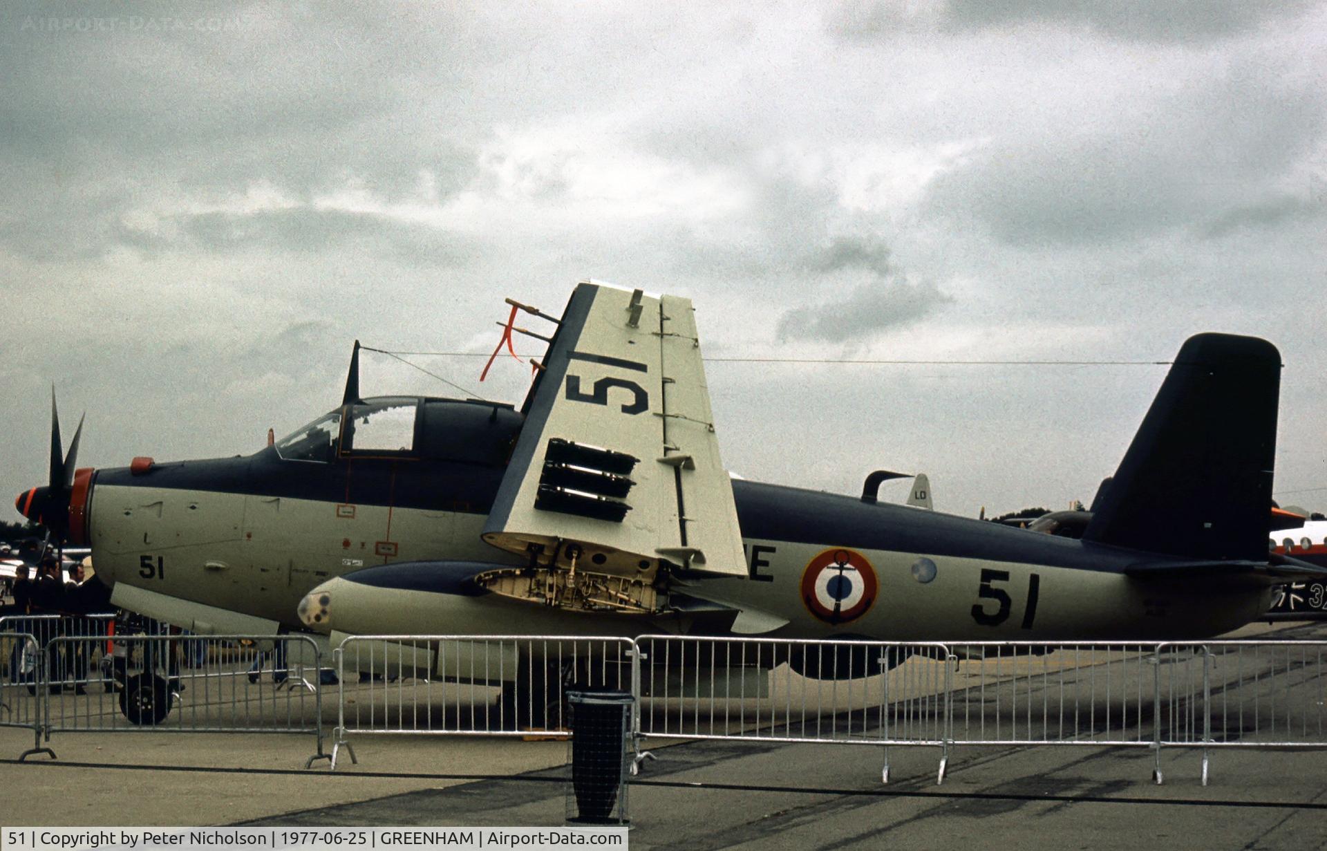 51, Breguet Br.1050 Alize C/N 51, Alize of French Aeronavale's 4 Flotille on display at the 1977 Intnl Air Tattoo at RAF Greenham Common.