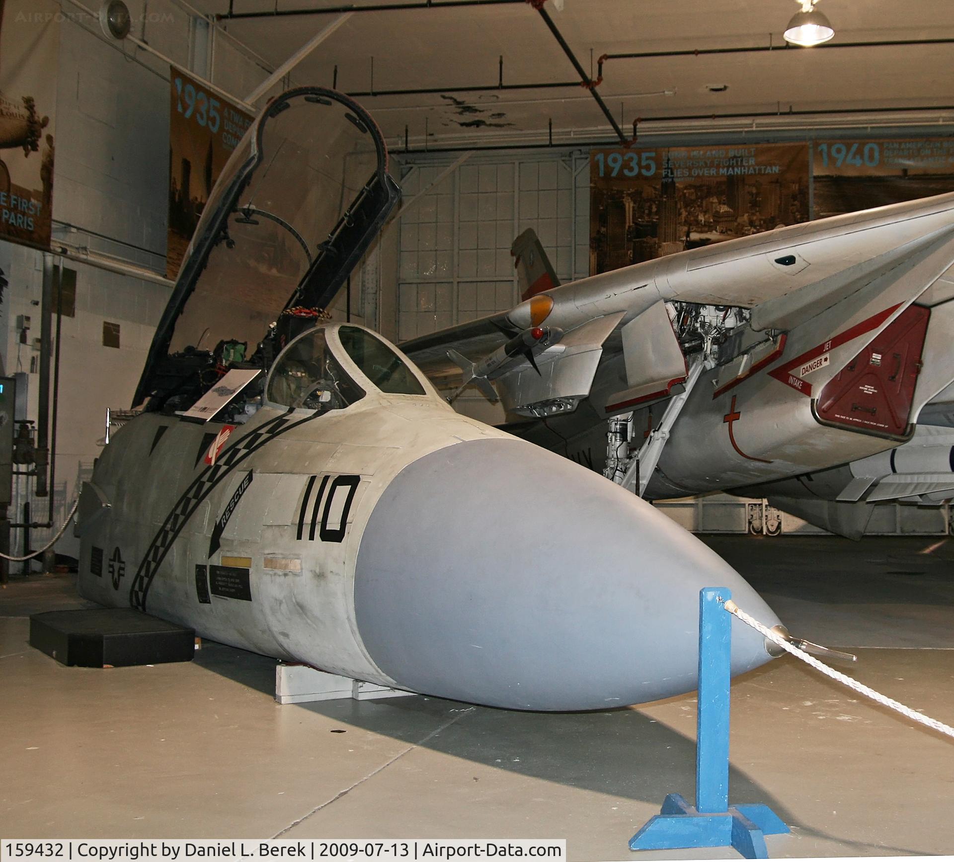 159432, 1974 Grumman F-14A Tomcat C/N 98, Nose section, formerly used as a pilot trainer, has been preserved at the Cradle of Aviation Museum.