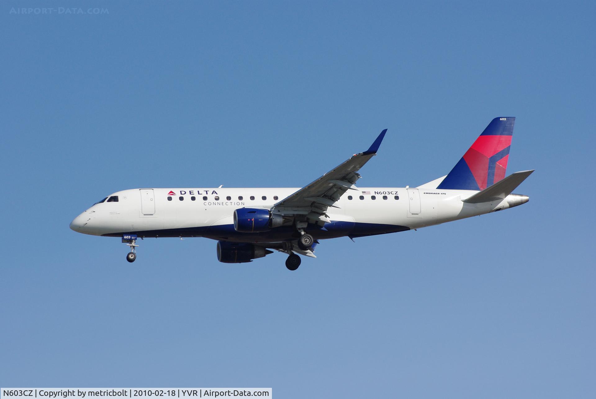 N603CZ, 2007 Embraer 175LR (ERJ-170-200LR) C/N 17000176, Landing at YVR