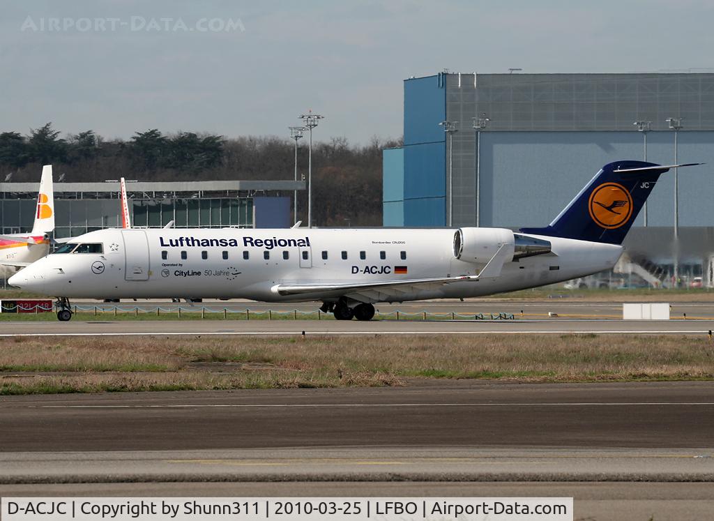 D-ACJC, 1996 Canadair CRJ-100LR (CL-600-2B19) C/N 7130, Ready for take off rwy 14L with additional '50 yahre' sticker...