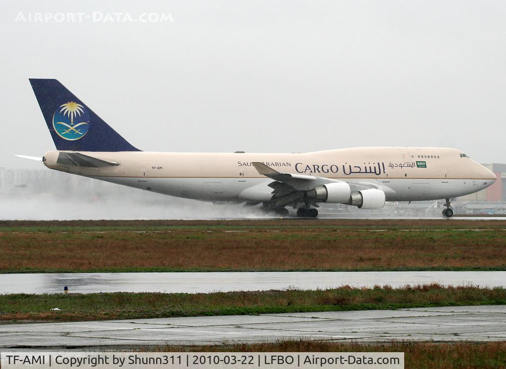 TF-AMI, 1992 Boeing 747-412 C/N 27066, On take off rwy 32R in Saudia Arabian Cargo c/s