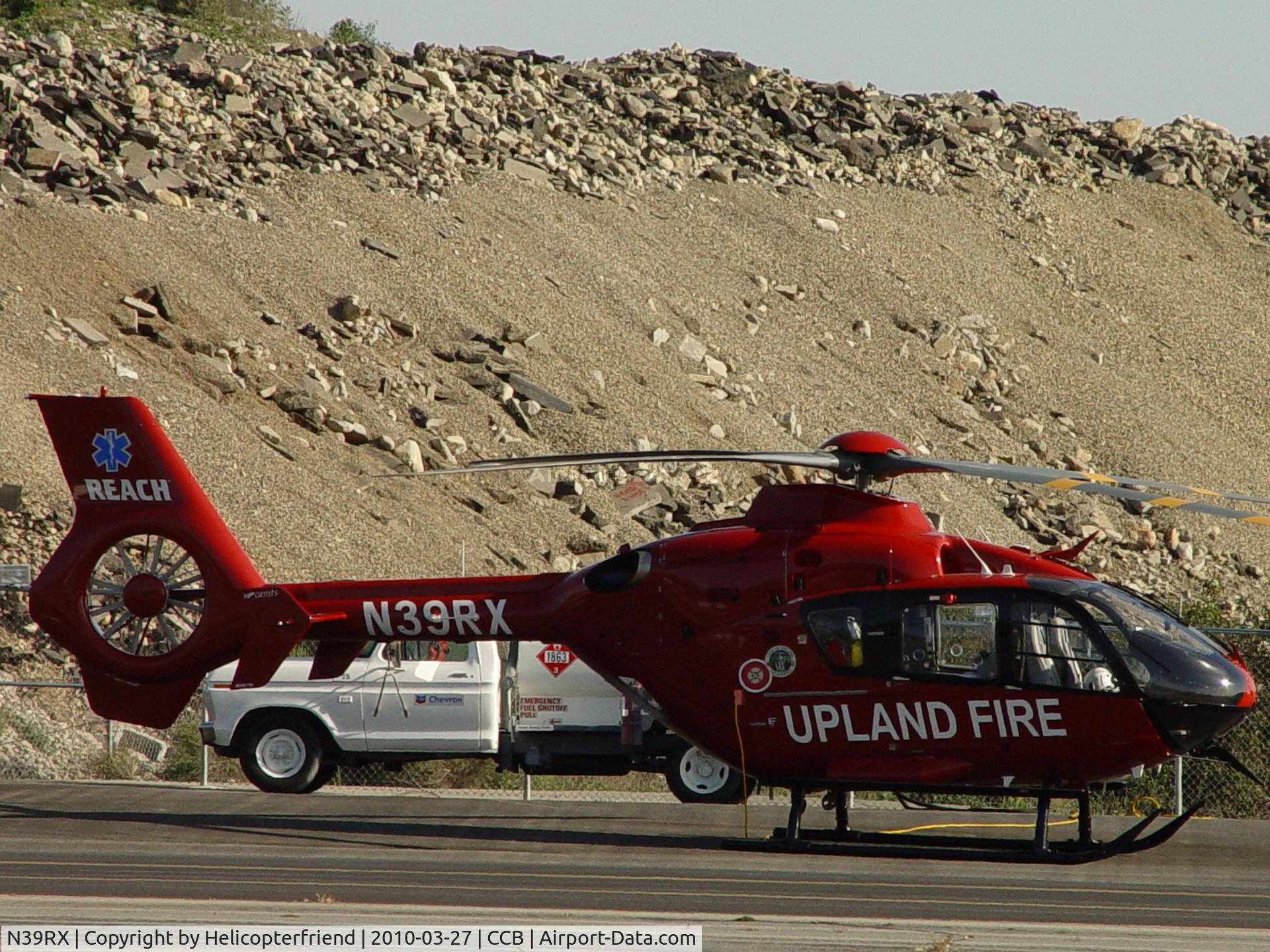 N39RX, 2009 Eurocopter EC-135P-2+ C/N 0850, REACH, Upland's Fire helicopter is plugged into battery charger, fueled up, waiting for a call for service