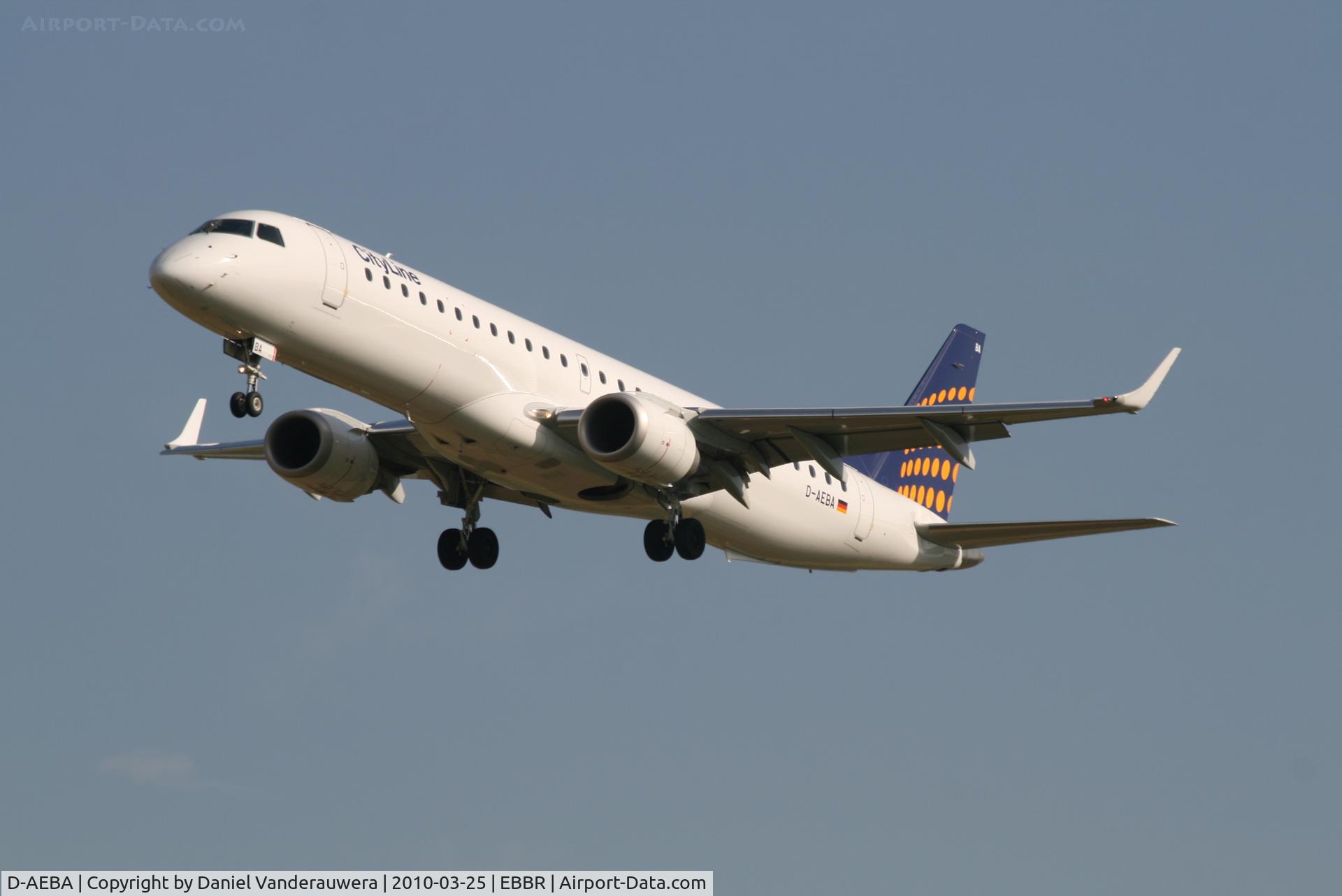 D-AEBA, 2009 Embraer 195LR (ERJ-190-200LR) C/N 19000314, Arrival of flight LH4602 to RWY 25L