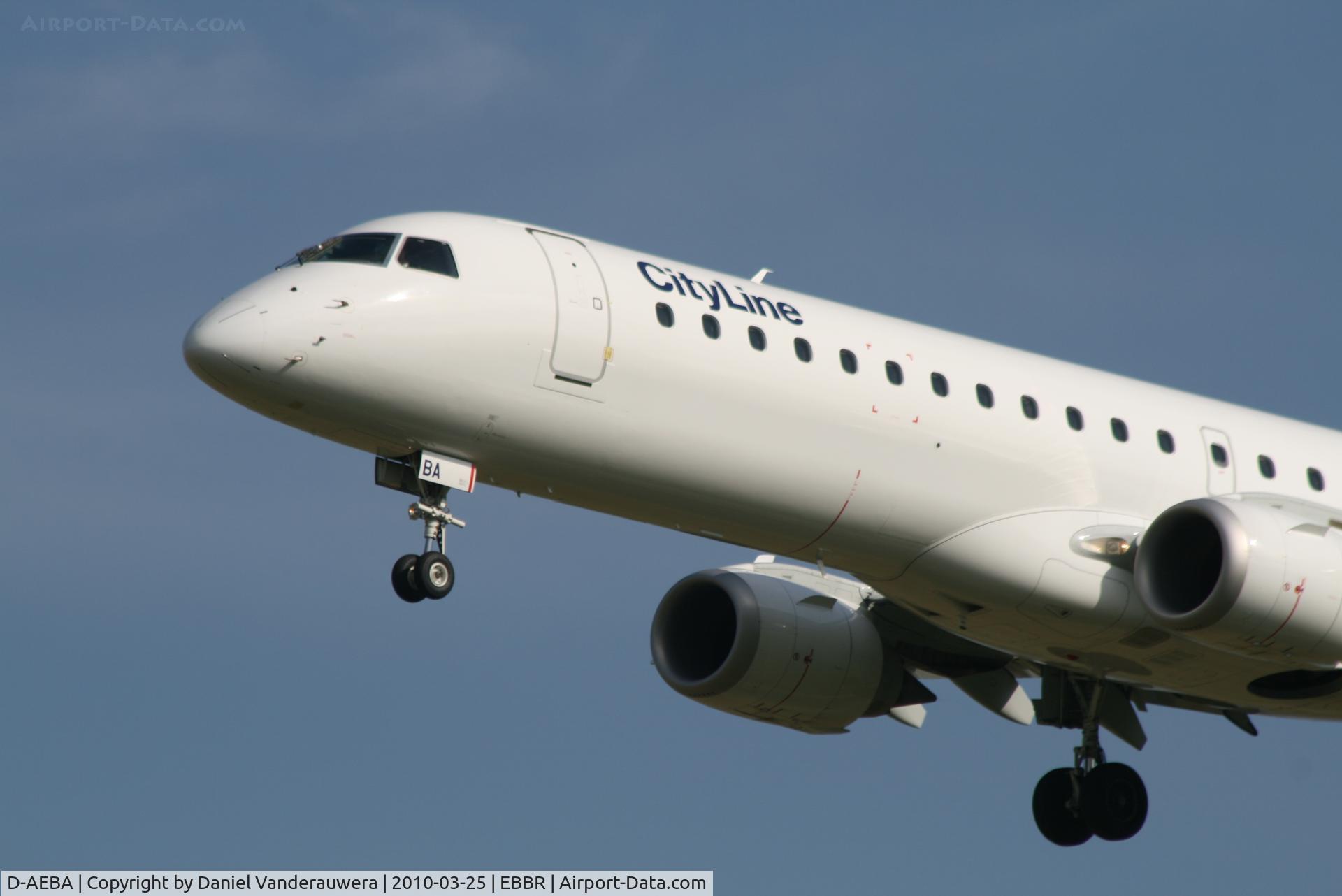 D-AEBA, 2009 Embraer 195LR (ERJ-190-200LR) C/N 19000314, Arrival of flight LH4602 to RWY 25L