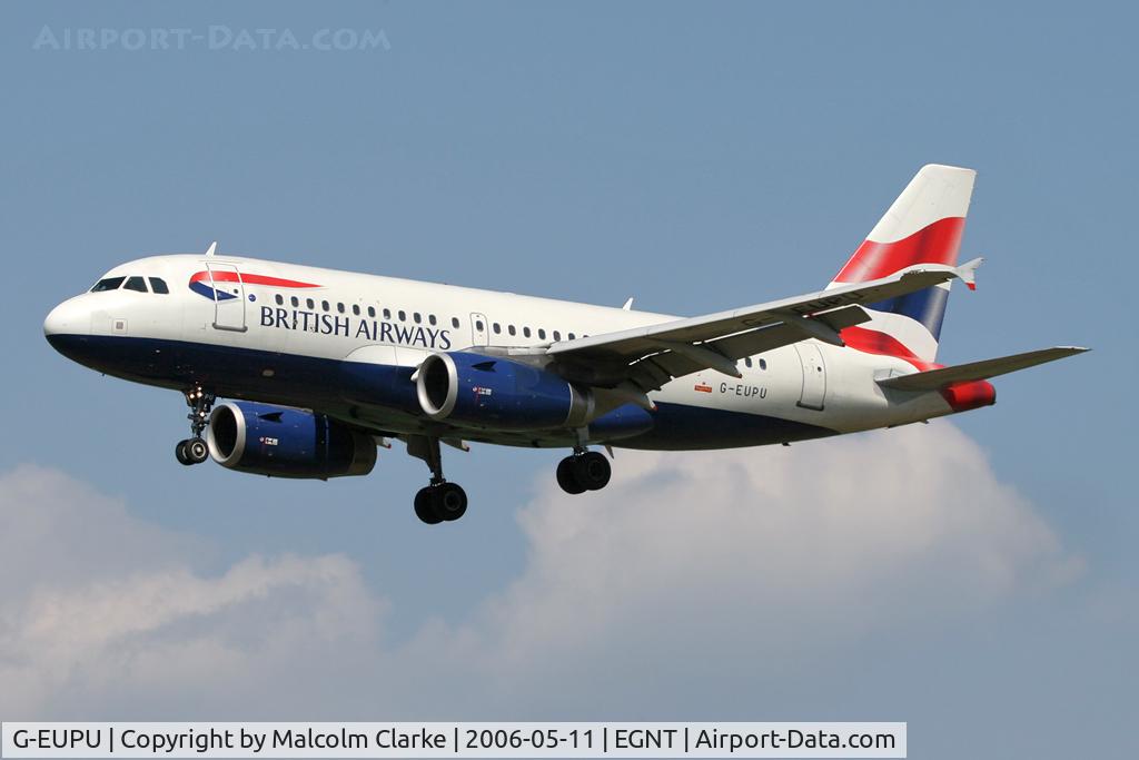 G-EUPU, 2000 Airbus A319-131 C/N 1384, Airbus A319-131 on finals to Rwy 25 at Newcastle Airport in 2006.