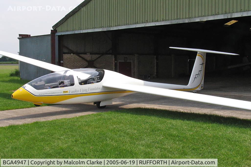 BGA4947, Glaser-Dirks DG-505 Orion C/N 5E229X67, AMS-Flight DG-505 Orion. Operated by the York Gliding Club. A two seater with removable winglets allowing both cross country and aerobatic flying. Fitted with computerised instrumentation and GPS navigation, it has a glide ratio of 40. 