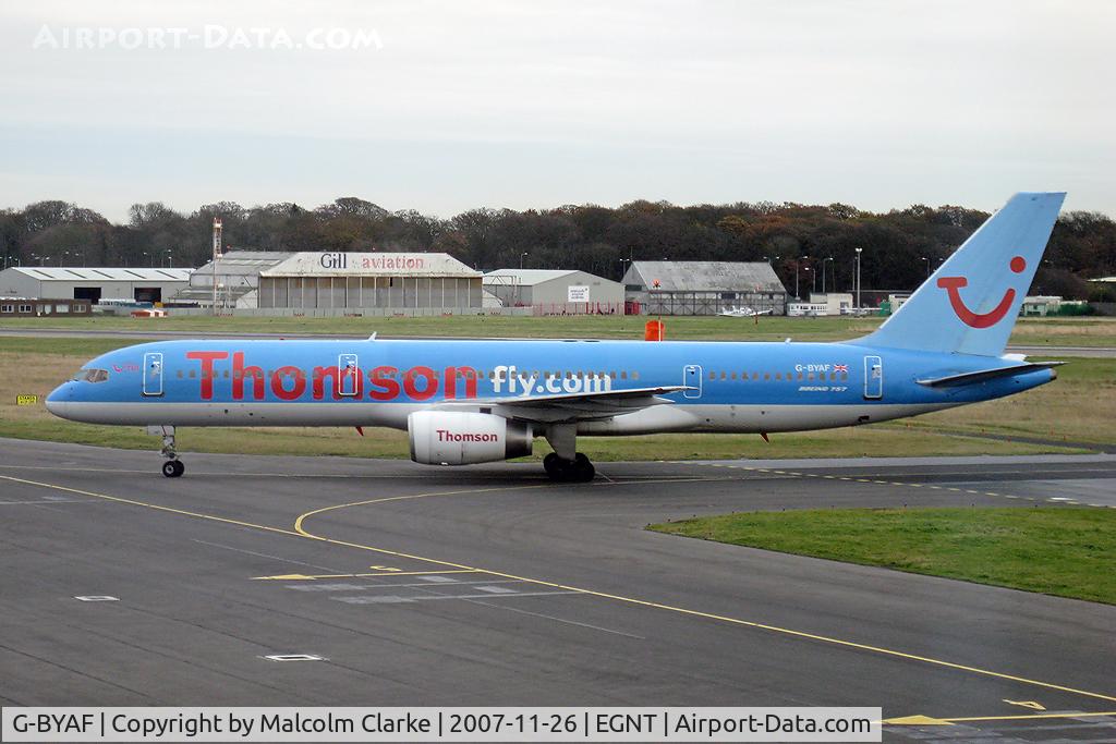 G-BYAF, 1992 Boeing 757-204 C/N 26266, Boeing 757-204 at Newcastle Airport in 2007.