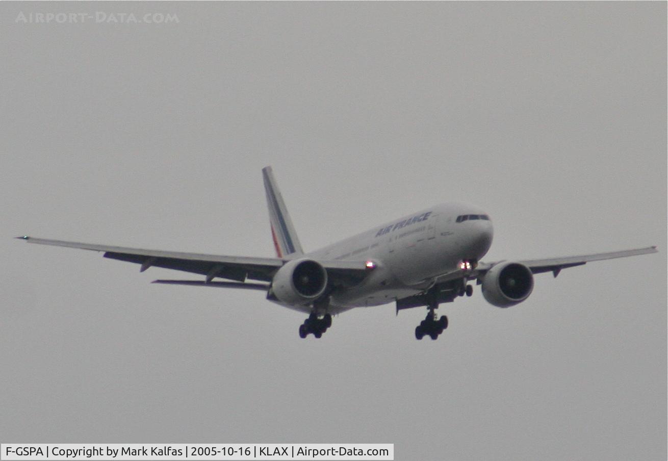 F-GSPA, 1998 Boeing 777-228/ER C/N 29002, Air France Boeing 777-228 (ER) F-GSPA, 7L approach KLAX.