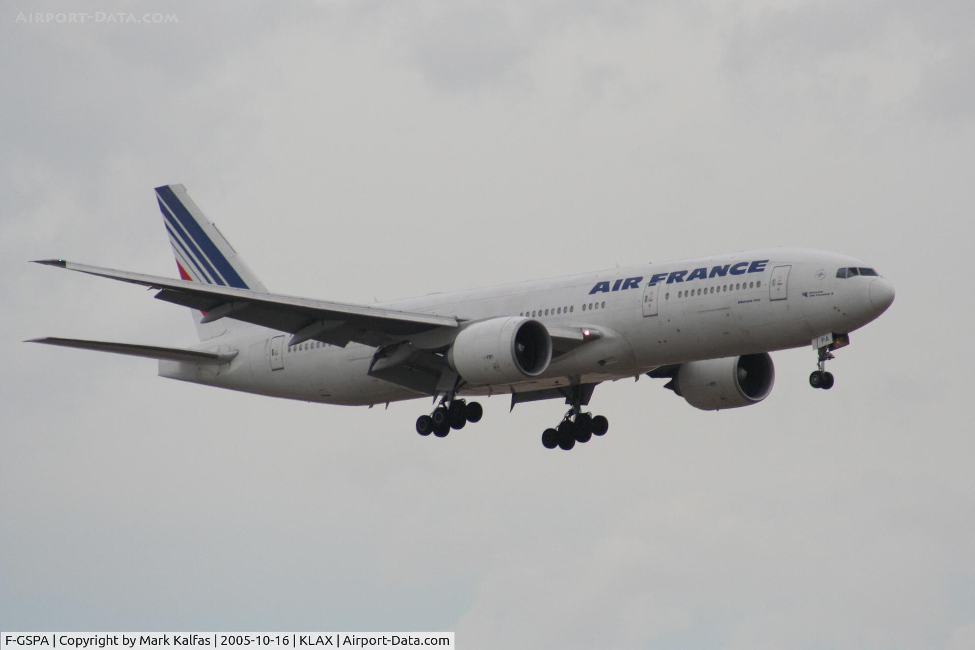 F-GSPA, 1998 Boeing 777-228/ER C/N 29002, Air France Boeing 777-228 (ER) F-GSPA, 7L approach KLAX.