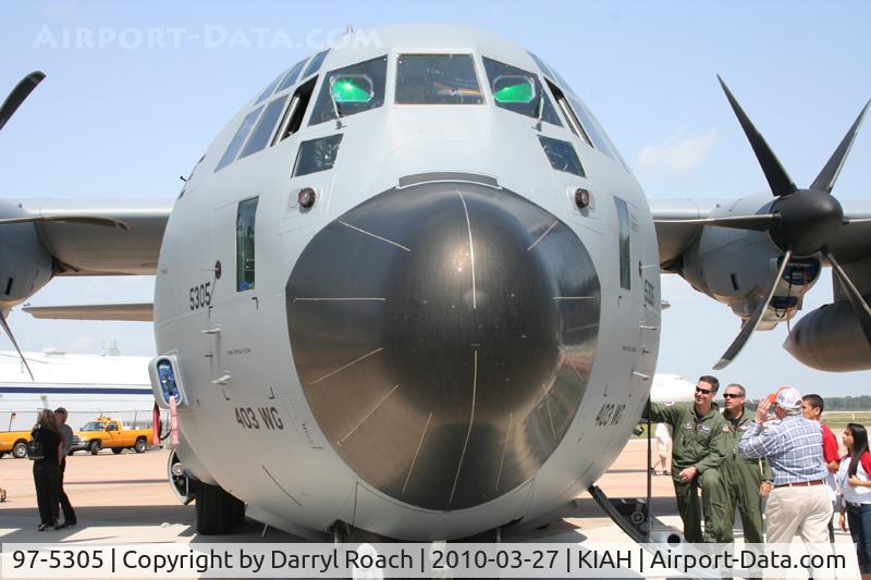 97-5305, 1997 Lockheed WC-130J Hercules C/N 382-5475, C-130 Hurricane Hunter nose view, on display.
