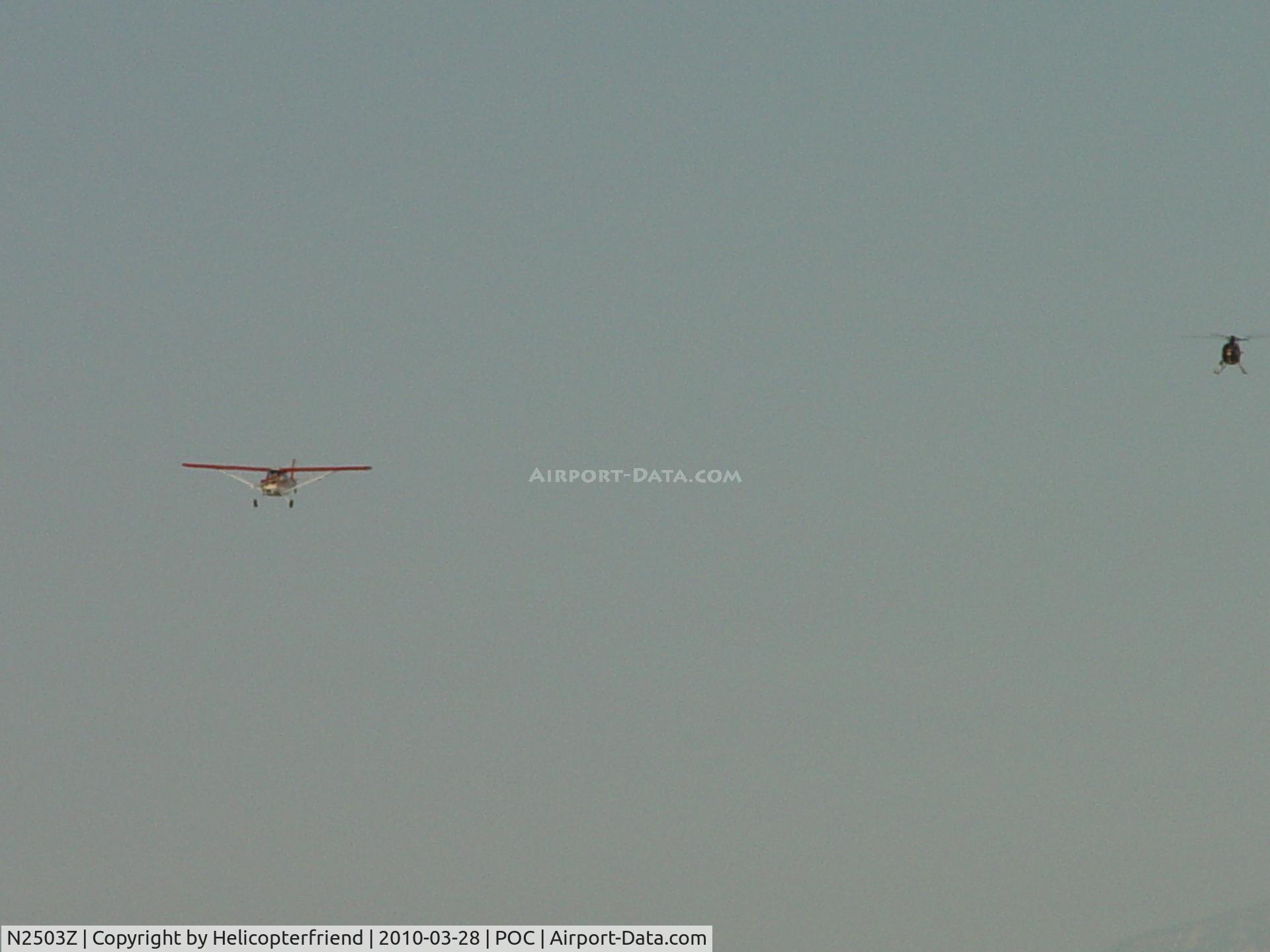 N2503Z, 1977 Bellanca 7KCAB Citabria C/N 613-77, Landing in front of N108PP, Pomona PD Helicopter