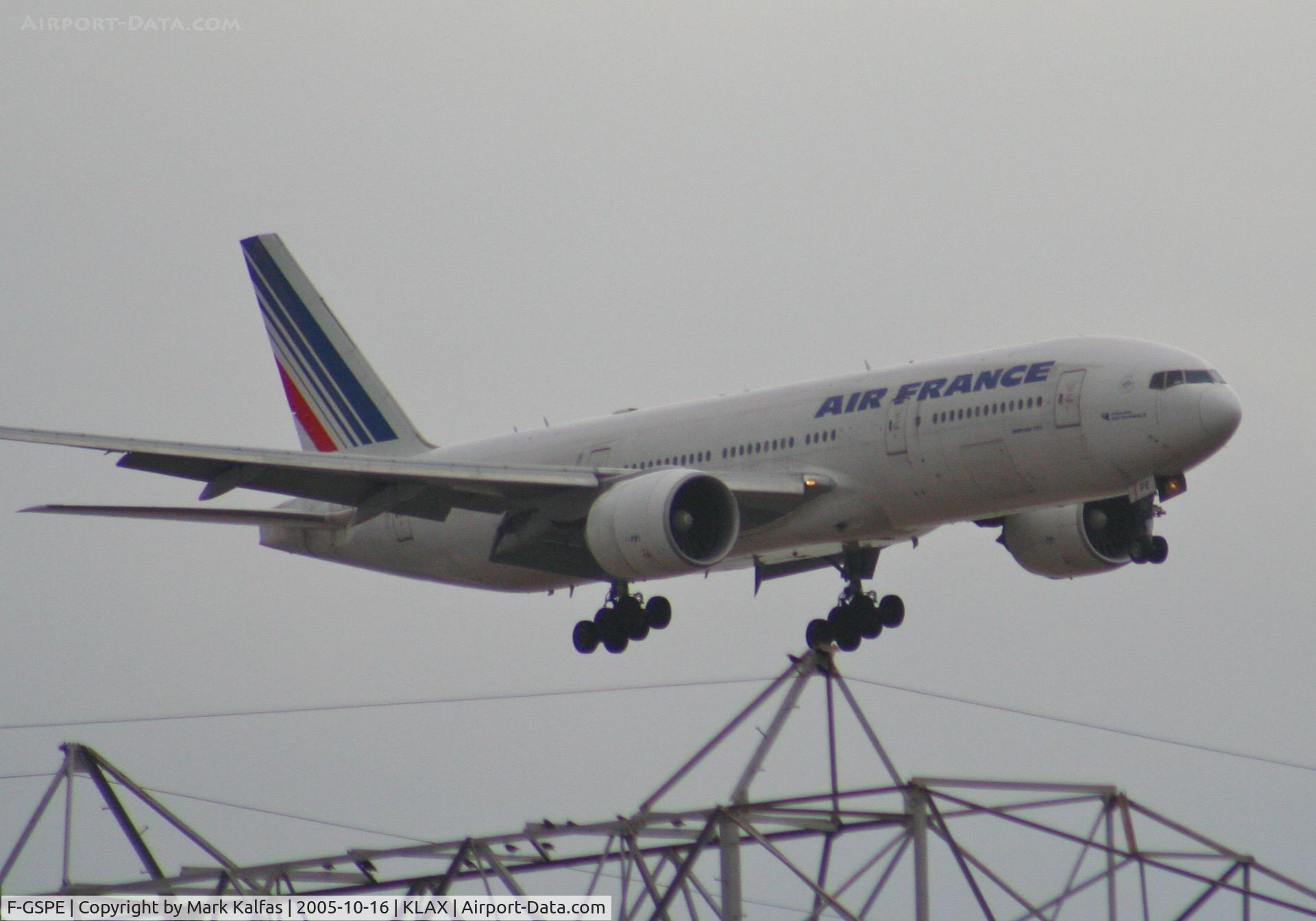 F-GSPE, 1999 Boeing 777-228/ER C/N 29006, Air France Boeing 777-228 (ER) F-GSPE, 7L approach KLAX.