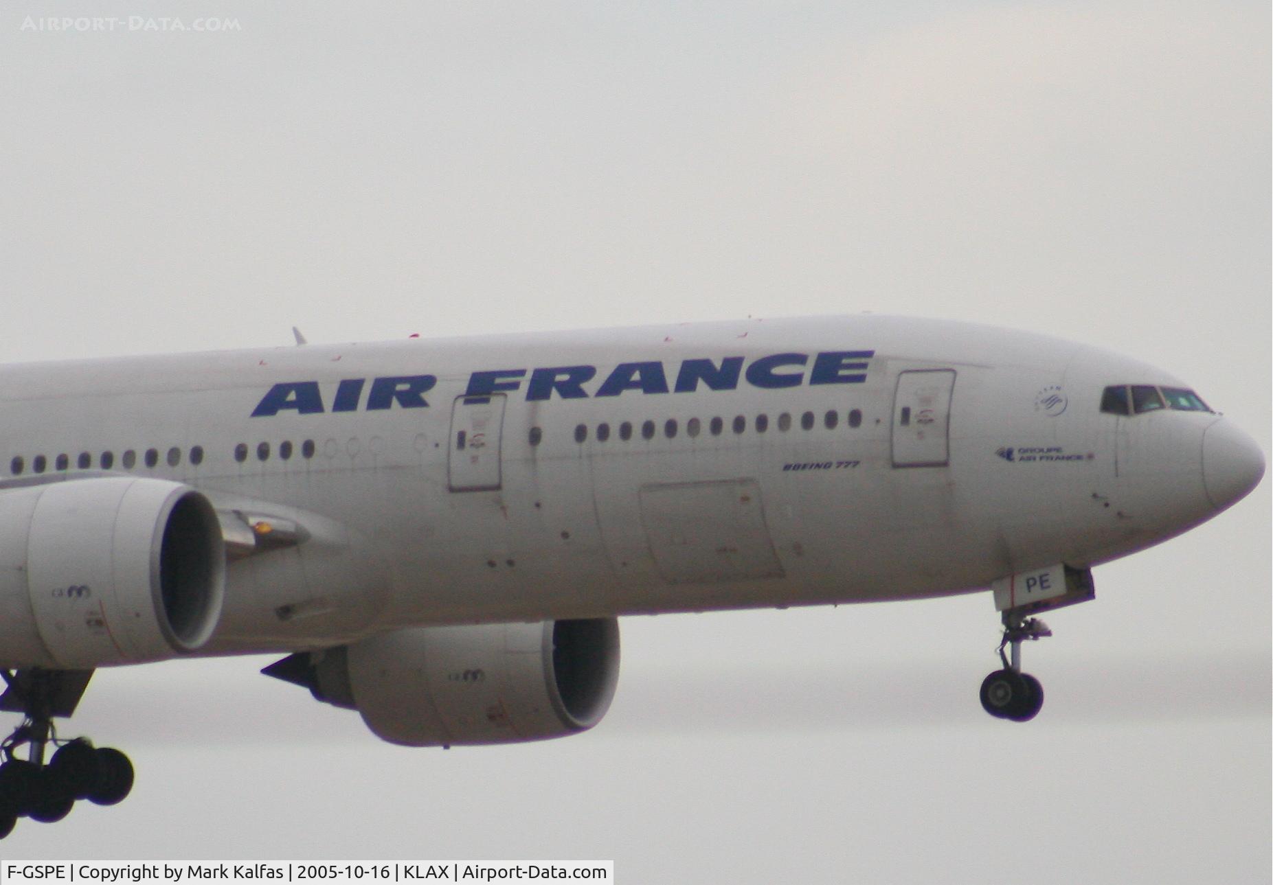 F-GSPE, 1999 Boeing 777-228/ER C/N 29006, Air France Boeing 777-228 (ER) F-GSPE, 7L approach KLAX.