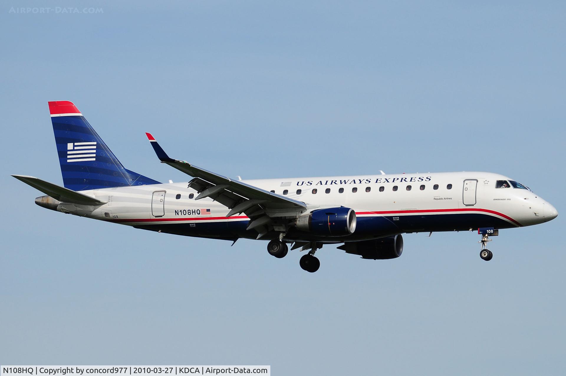 N108HQ, 2007 Embraer 175LR (ERJ-170-200LR) C/N 17000166, Seen at KDCA on 3/27/2010