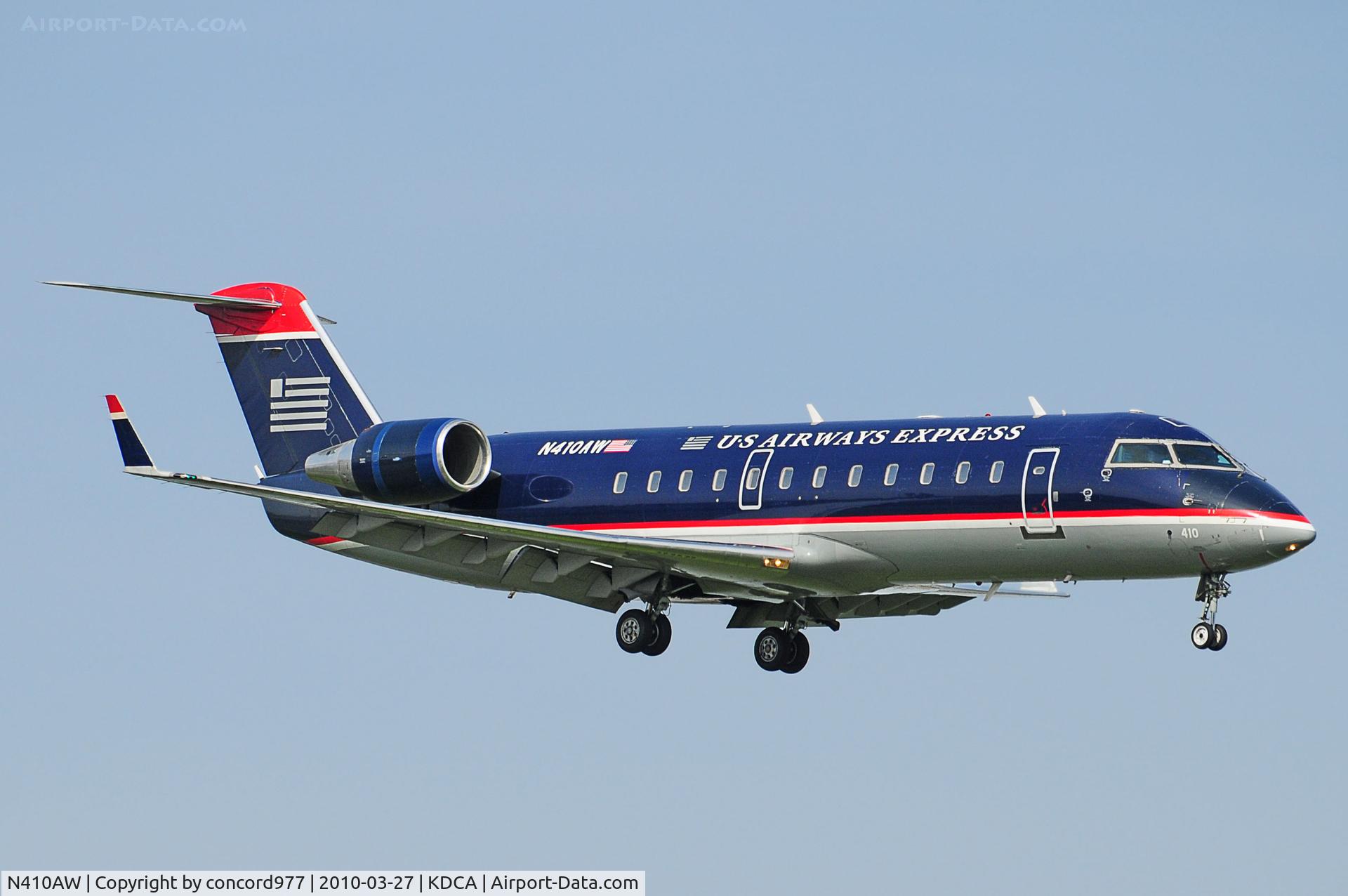 N410AW, 2001 Bombardier CRJ-200LR (CL-600-2B19) C/N 7490, Seen at KDCA on 3/27/2010